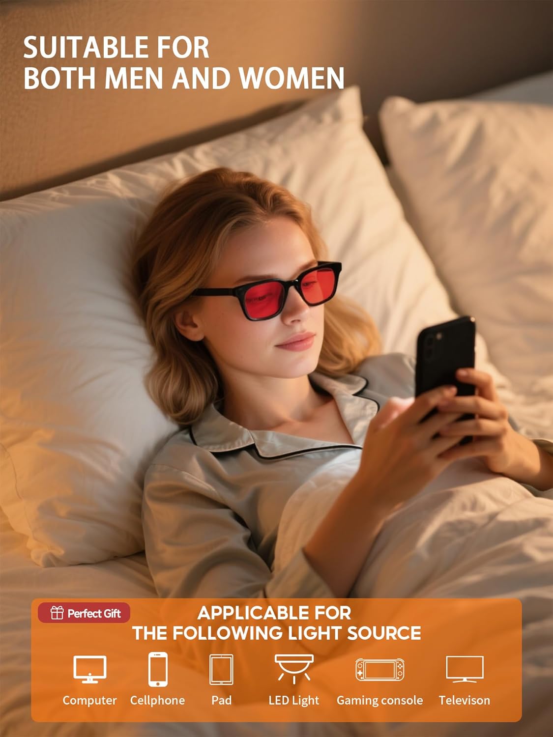 Blue Light Blocking Glasses for Men Woman, Anti Blue Light Glasses for Better Sleep Computer Use Gaming with Red Lens Reduce Eye Strain - Image 5