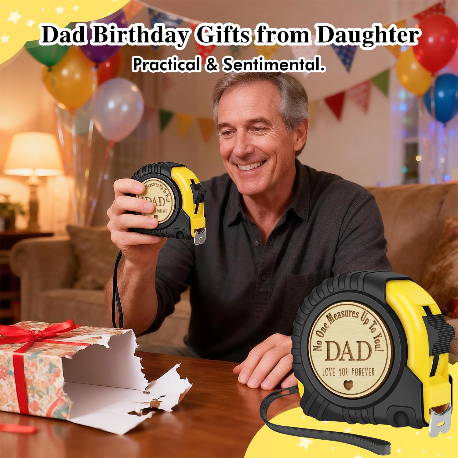 Fathers Day Birthday Gifts for Dad, Dad Gifts from Son Daughter, Gift for Best New Daddy Father in Law Presents Useful Stuff, Tool Woodworker Carpenter Gift, Engraved Tape Measure 25 FT - Image 4