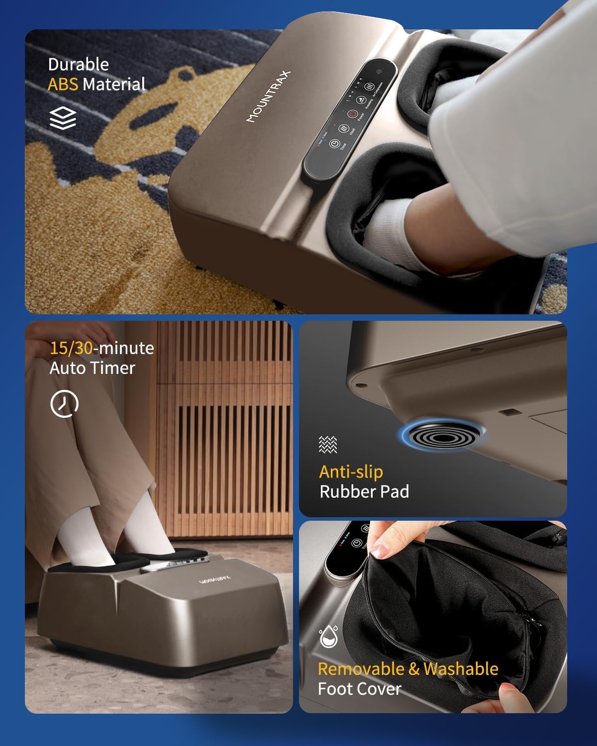 MOUNTRAX Foot Massager Machine with Heat, Foot Massager for Plantar Fasciitis, Neuropathy Pain, Shiatsu Foot Massager with Remote, Fits Feet Up to Men Size 12 (Gray) - Image 7