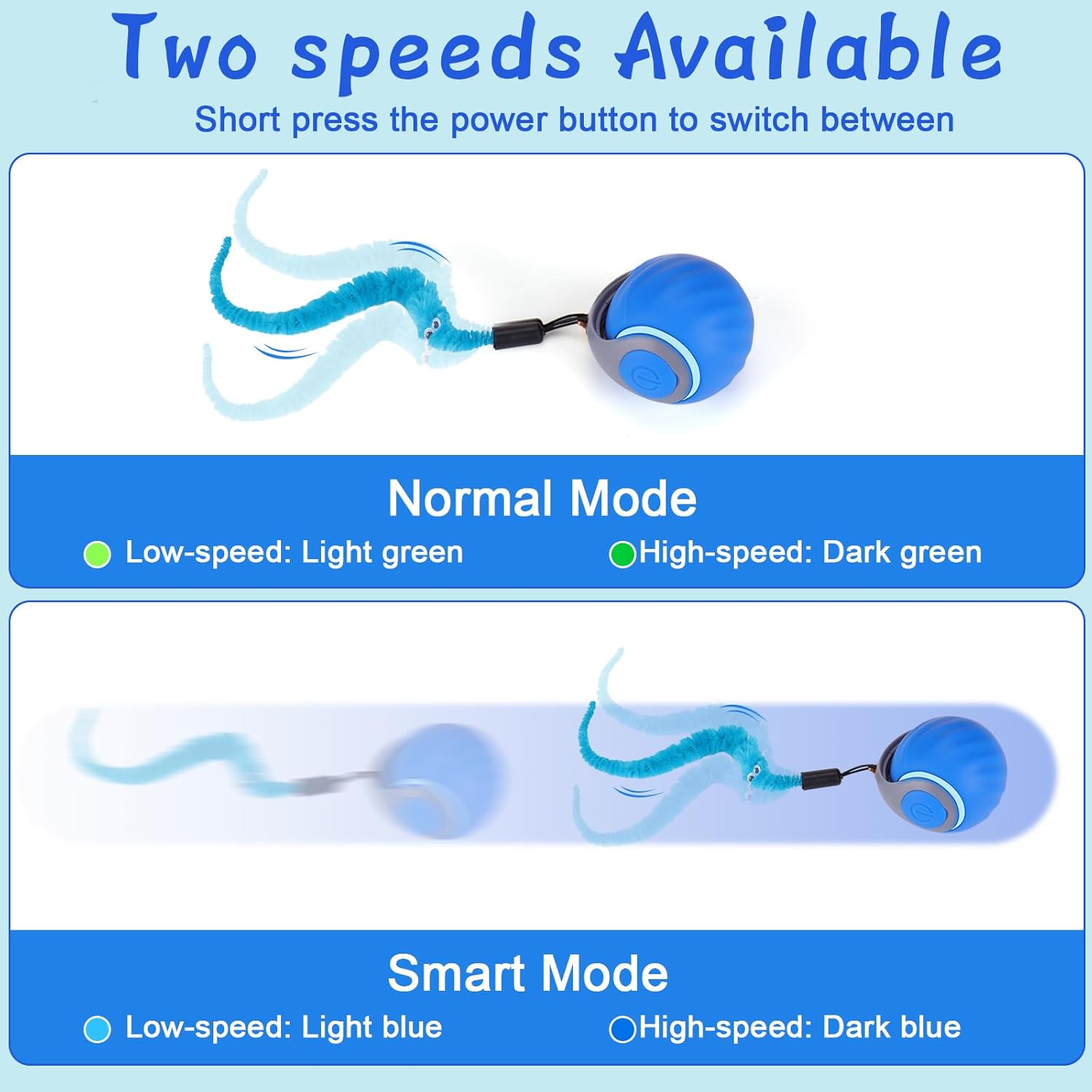 BABORUI Interactive Cat Toy Ball - Automatic Interactive Cat Toys for Indoor Cats with 3 Tails, 2 Speeds Rechargeable Cat Enrichment Toys for Small/Medium/Large Cats to Keep Them Busy(Blue) - Image 4