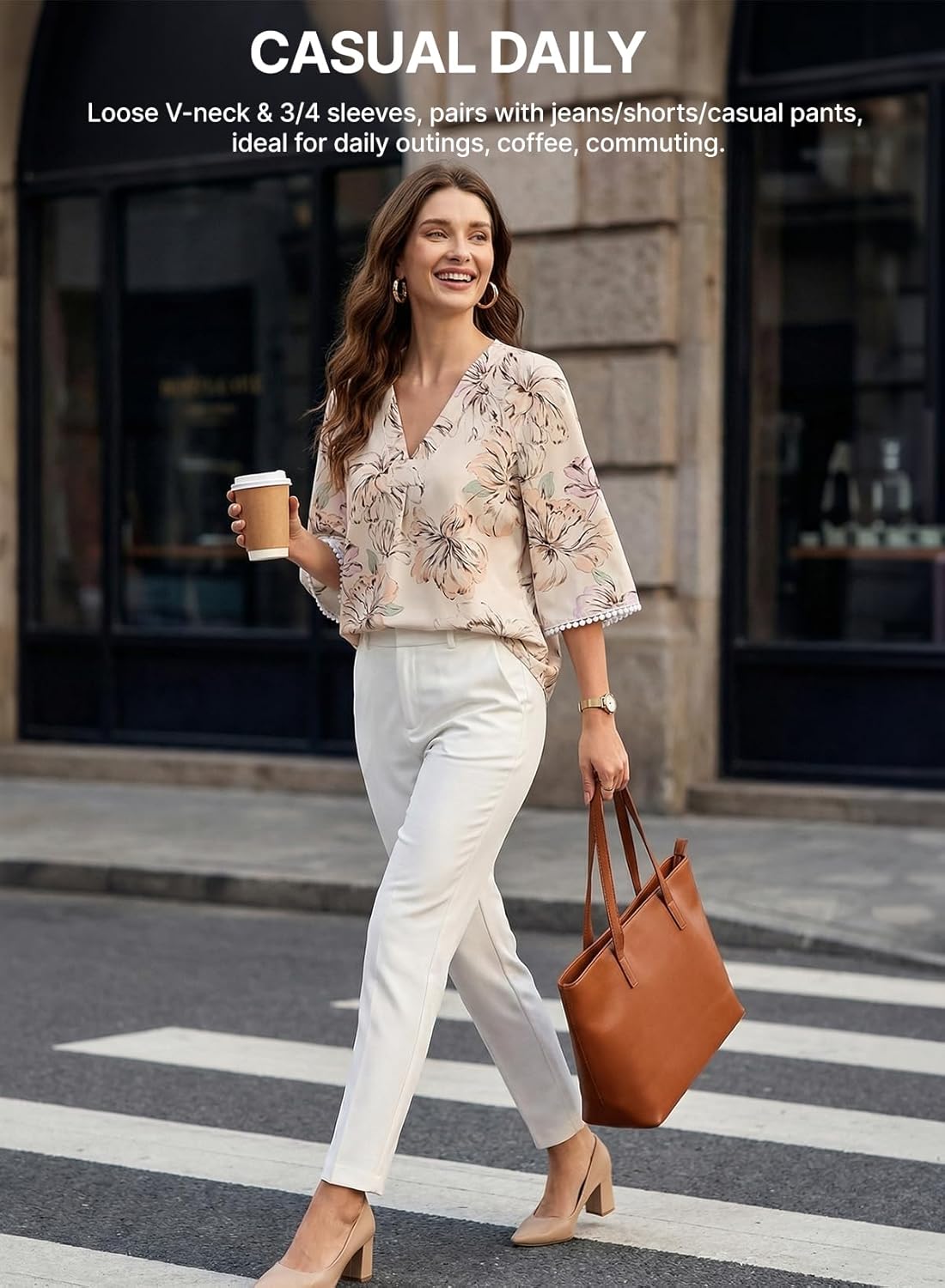 EVALESS Boho Summer Tops for Women Trendy 3/4 Length Sleeve Womens Tops Floral Print V Neck Blouses Spring 2026 Shirts - Image 6