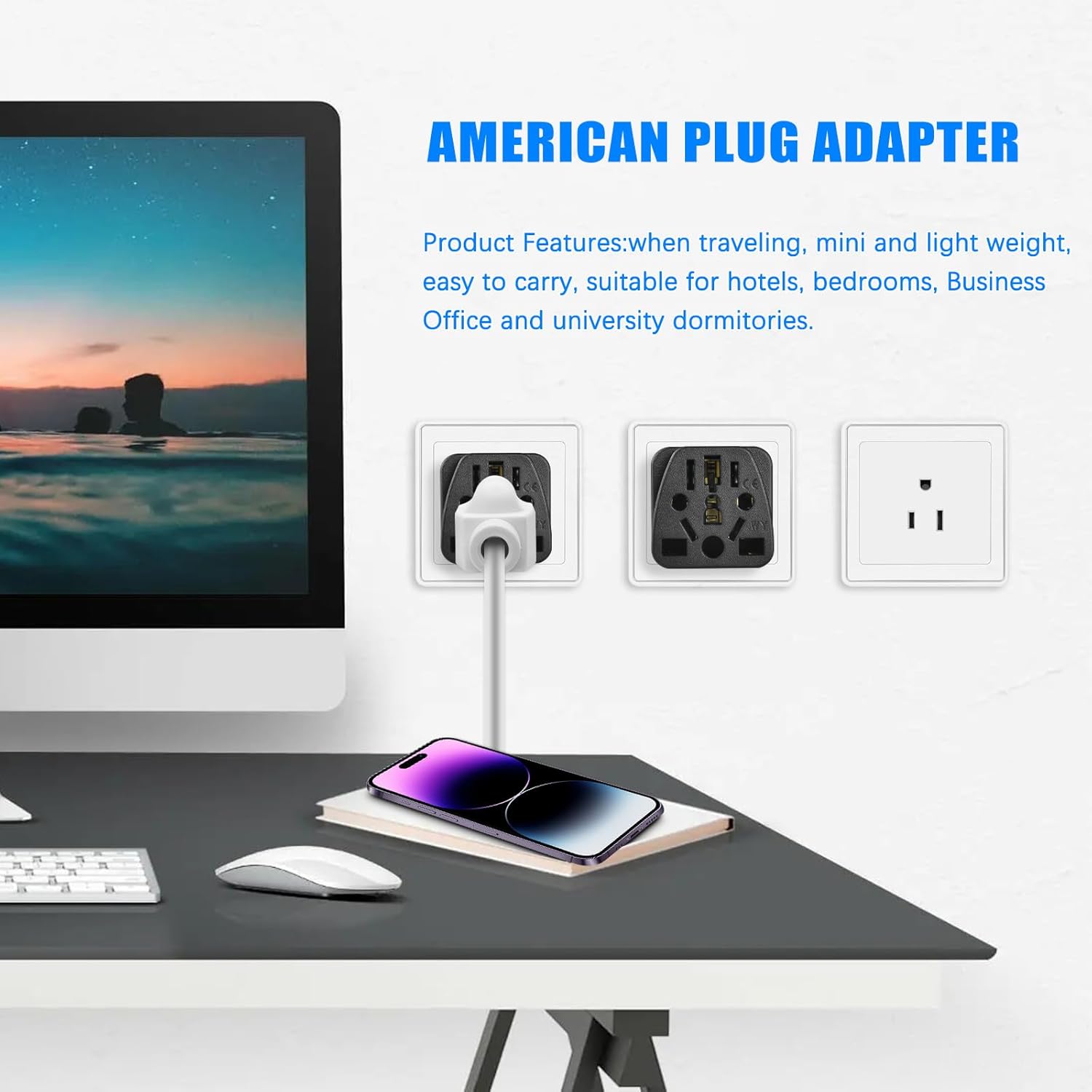 4 Pack UK to US Plug Travel Adapter, Universal to American Plug Adapter, European to US Plug Adapter, Adapter EU,AU,Italy,Brazil to US Travel Plug 3 Prong Adapter Black - Image 5