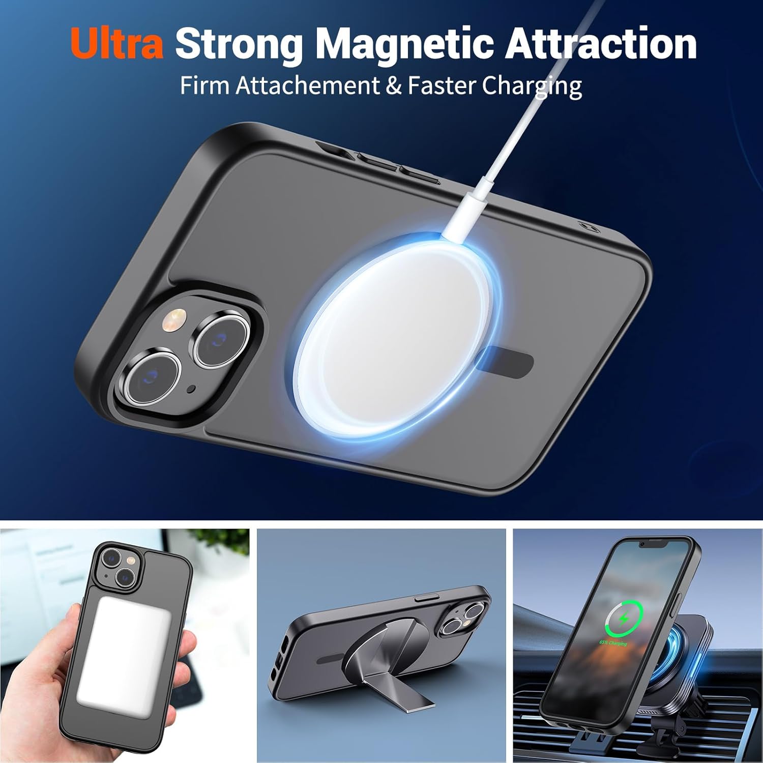 SUPFINE Magnetic for iPhone 15 Case (Compatible with MagSafe) (Military Grade Drop Protection) Translucent Matte Shockproof Phone Cover, Black - Image 5