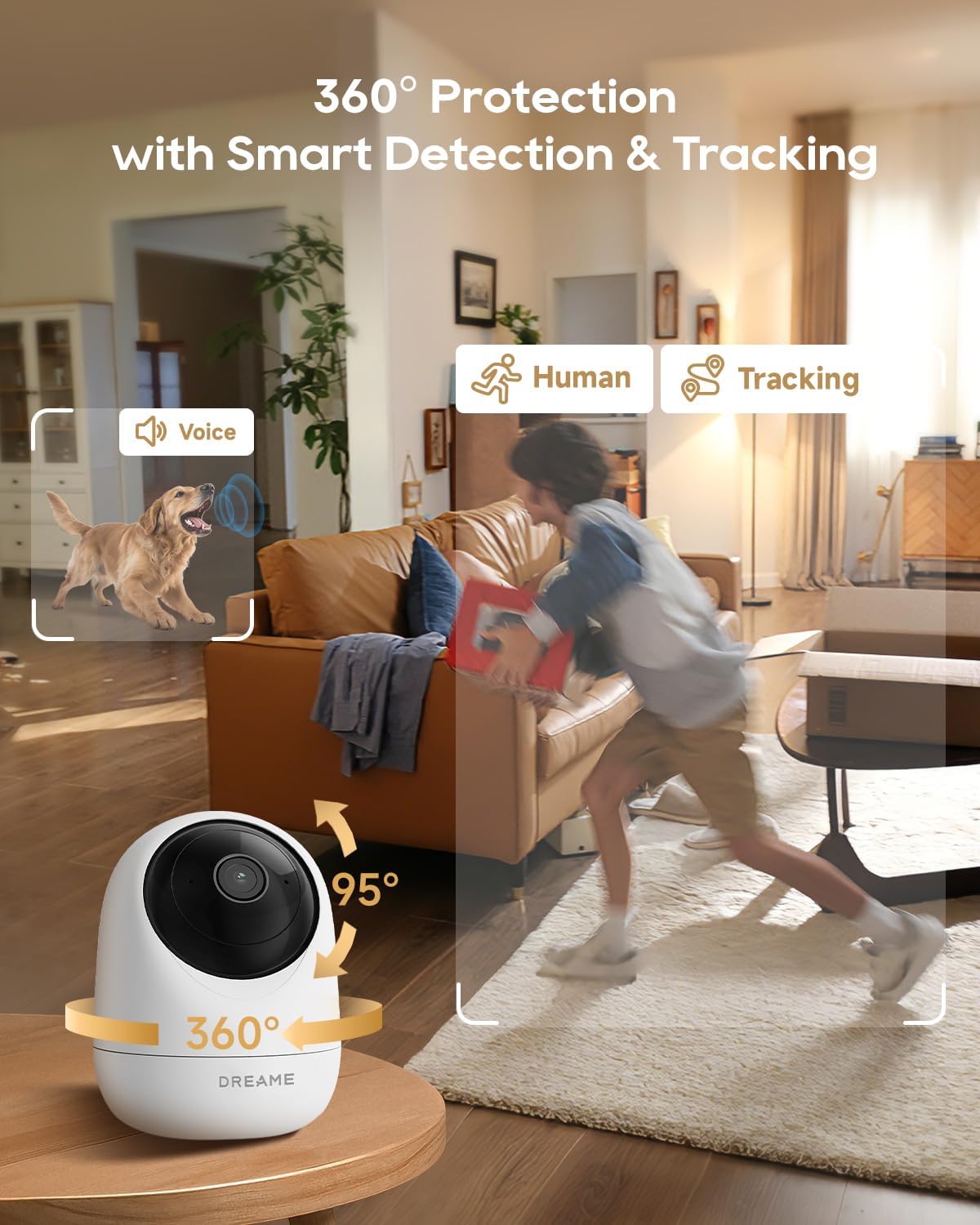 DREAME Pet Dog Camera, 2K 3MP Indoor Security Camera Motion Detection, 5G/2.4G Dual-Band Wi-Fi, Physical Privacy Mode, Night Vision, 2-Way Audio, Cloud & SD Card Storage, Works with Alexa & Google - Image 4