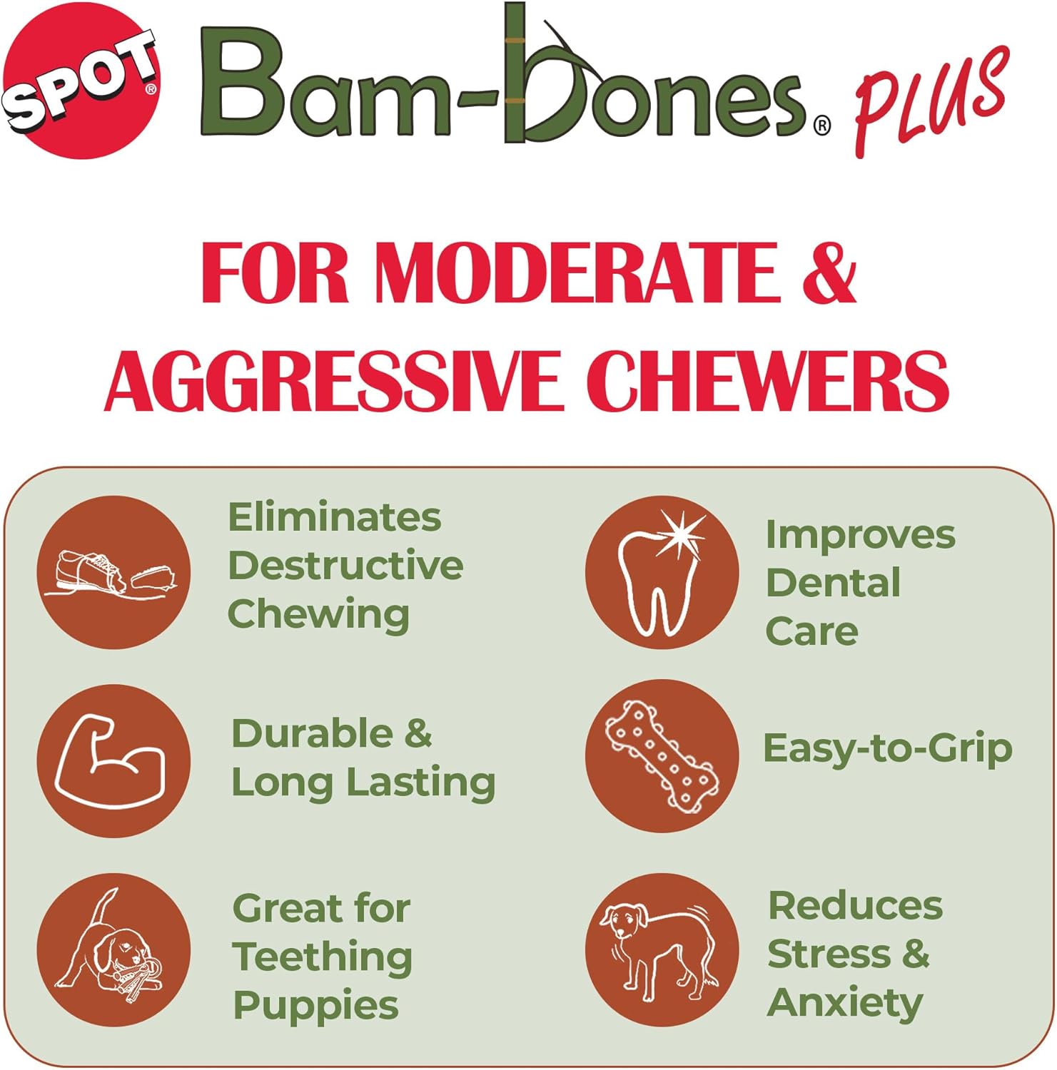 SPOT Bam-Bones Plus T Bone – Bamboo Fiber & Nylon Dog Chew Toy for Moderate to Aggressive Chewers, Durable Long Lasting & Non-Splintering, Beef Flavor Toy for Adult Dogs & Puppies Under 60 lbs, 6 in - Image 4