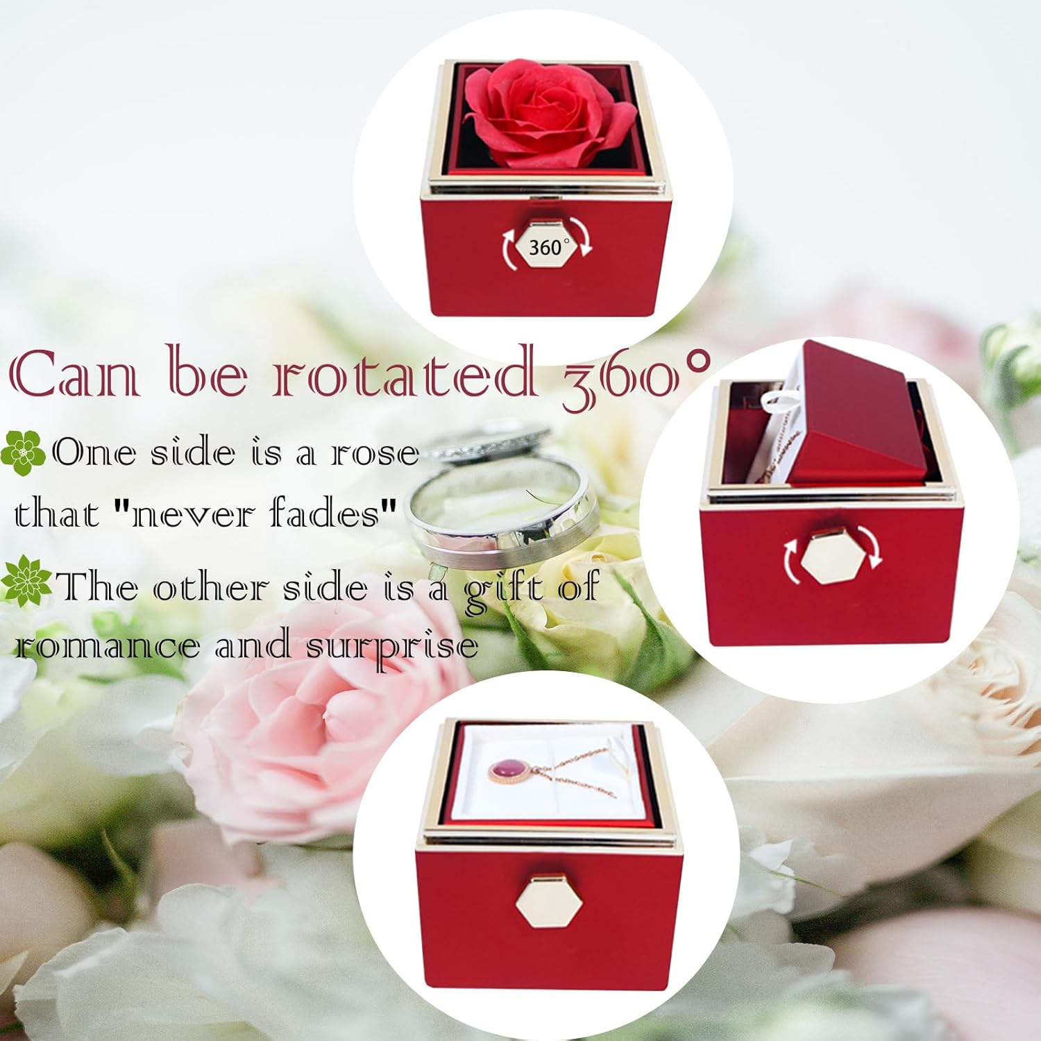 Romantic Gifts for Her Rose Ring Box Jewelry Box Artificial Flowers Eternal Rose Box Anniversary Wedding Valentines Day Christmas Birthday Thanksgiving Gifts for Mom Wife Girlfriend Women - Image 2