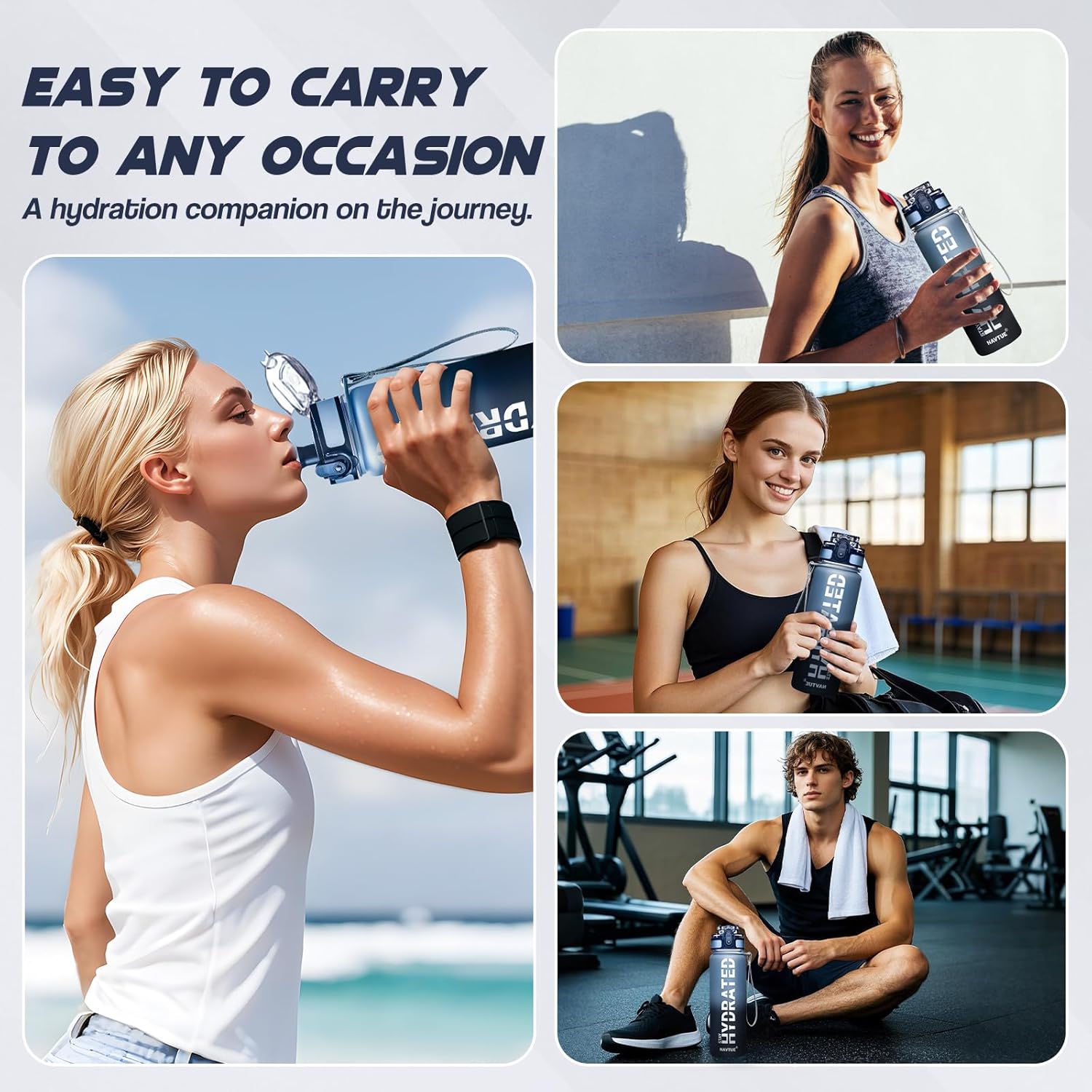 Water Bottle, 16.9 OZ Sports Water Bottles with Time Marker Wide Mouth, Motivational and Leakproof Drink Bottle, BPA Free Tritan with Carry Strap for Gym Fitness Outdoor(1 Bottle) - Image 7