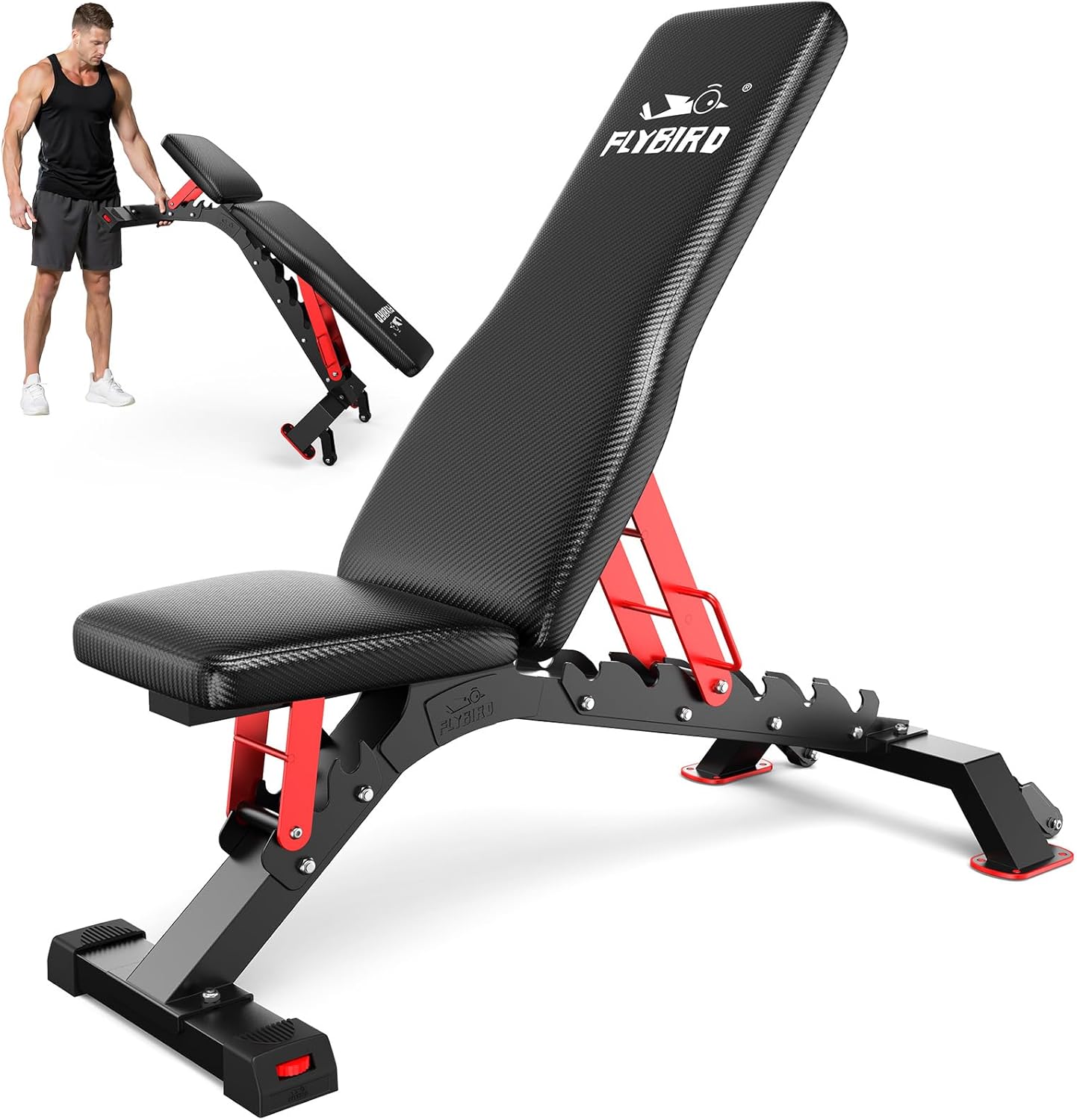 FLYBIRD Commercial Grade Adjustable Weight Bench - 1300LBS Capacity, 6+3 Positions for Ultimate Strength Training & Bench Press, with Easy-Roll Wheels