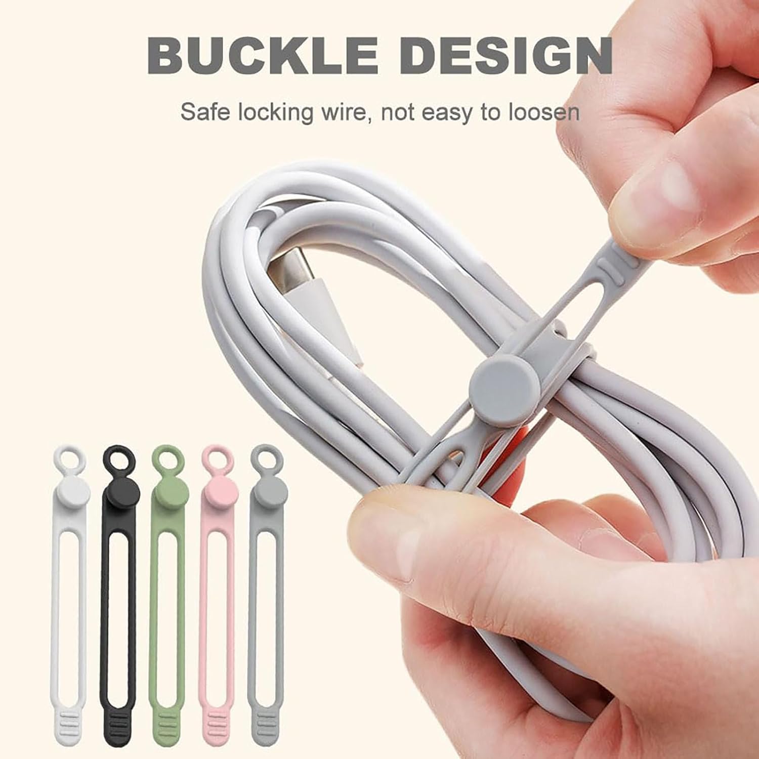 Data Cable Organizer, 2026 Upgrade Silicone Headphone Organizers, Silicone Cable Ties Reusable Cable Management Organizers Multipurpose Elastic Cord Organizer for Bundling and Fastening Cables (10Pcs) - Image 3