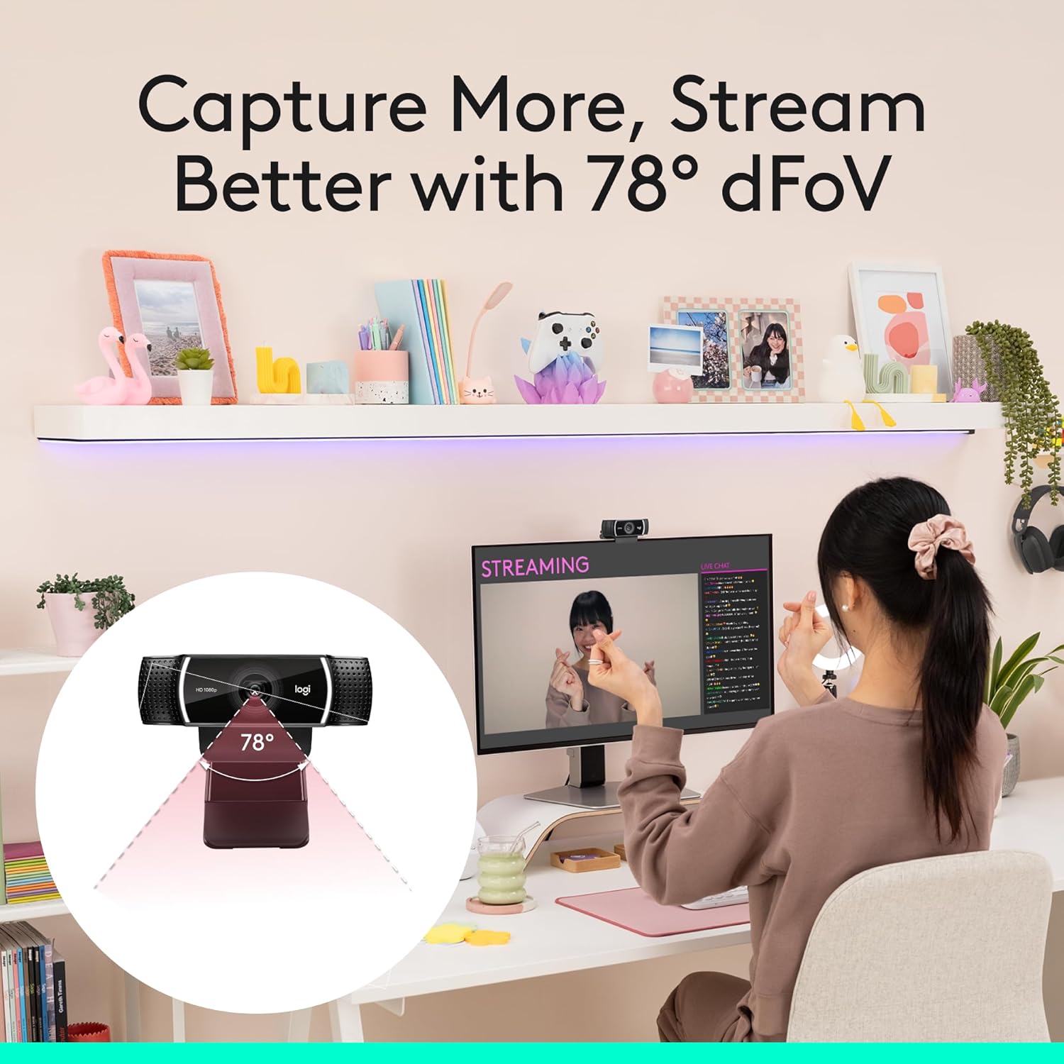 Logitech C922x HD Pro PC Webcam, Full HD 1080p/30fps or 720p/60fps Video, HD Light Correction, Works with Microsoft Teams, Google Meet, Zoom, Nintendo Switch 2’s new GameChat mode, Mac/Tablet- Black - Image 10
