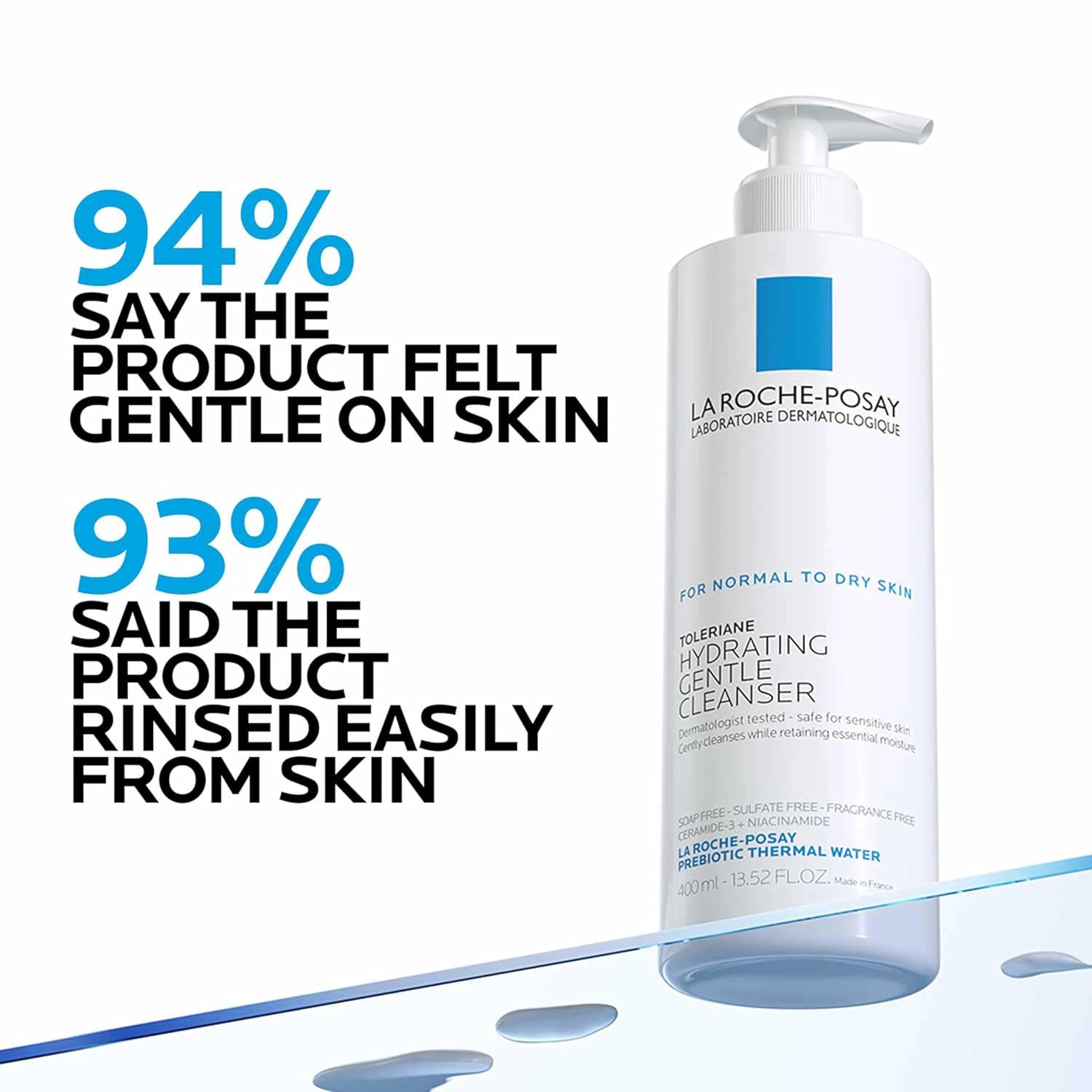 La Roche-Posay Toleriane Hydrating Gentle Face Cleanser, Hydrating Facial Cleanser With Niacinamide + Ceramides, Daily Face Wash For Dry Skin To Normal Skin, Sensitive Skin Tested, Fragrance Free - Image 4