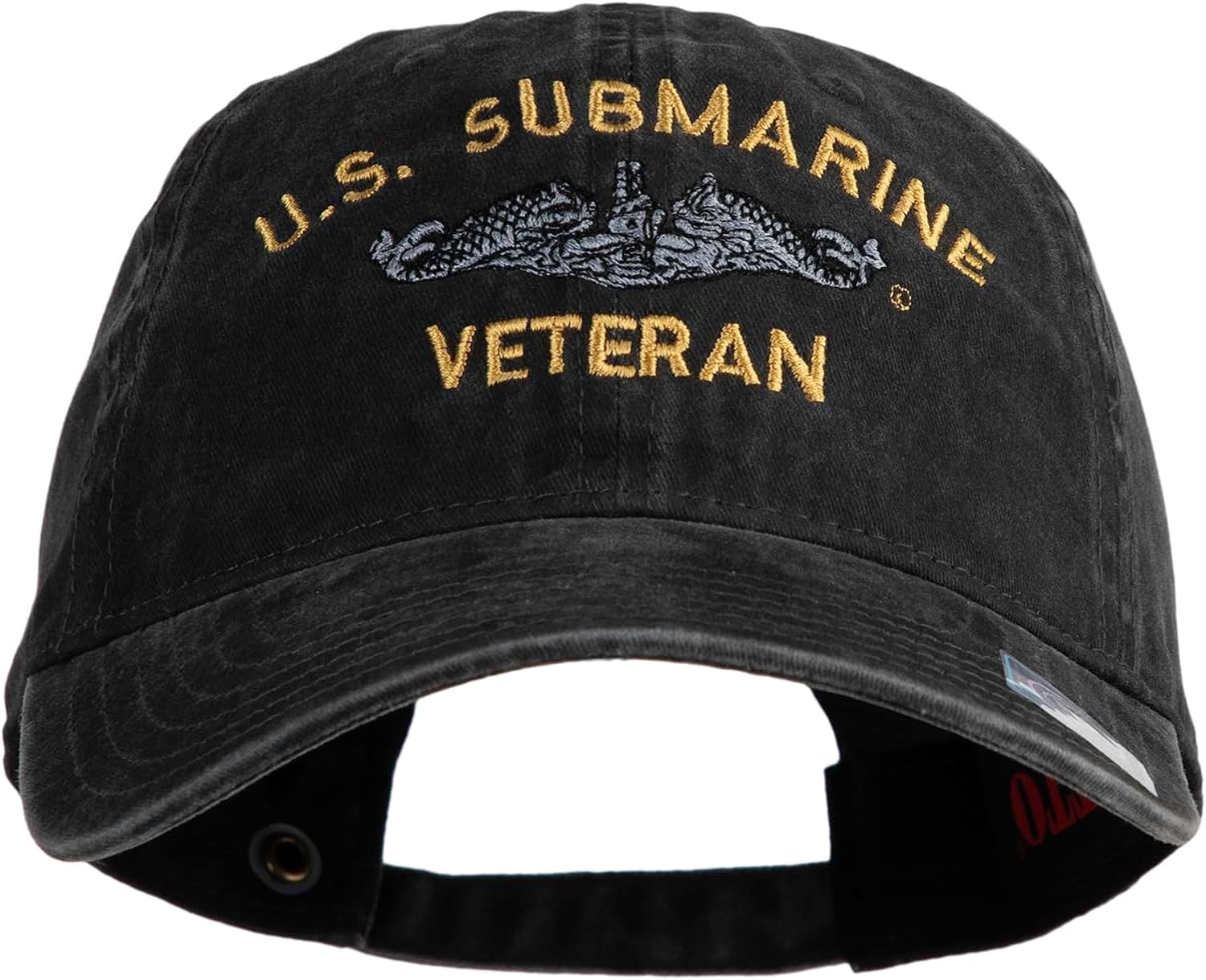 e4Hats.com US Submarine Veteran Military Embroidered Washed Solid Pigment Dyed Cotton Twill Brass Buckle Cap