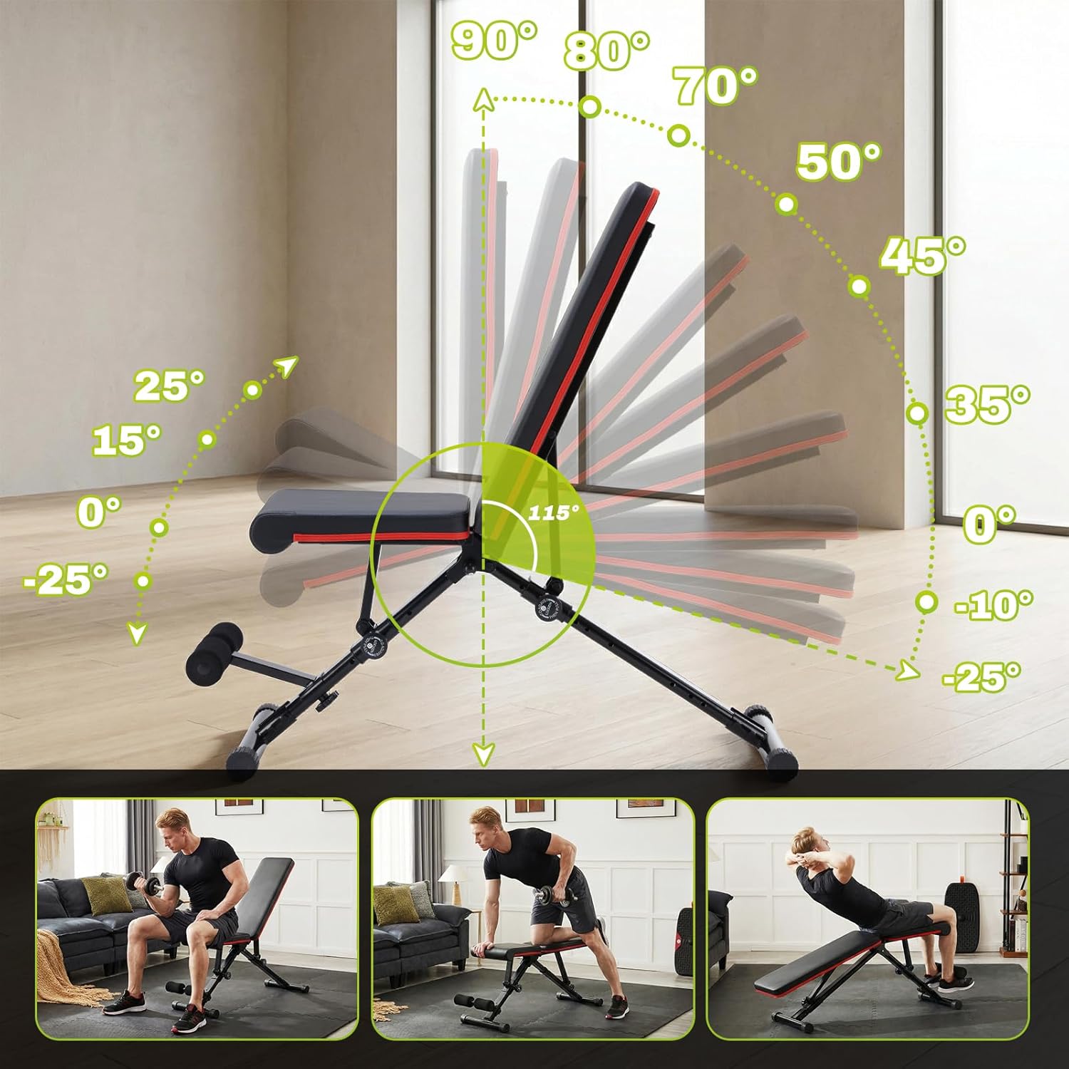 OLIXIS Adjustable Weight Bench for Full Body Strength Training, Foldable Workout Bench with Incline Flat Positions, 795 lbs Capacity Dumbbell Bench for Home Gym, Sit Up, Press, and Ab Exercises - Image 2