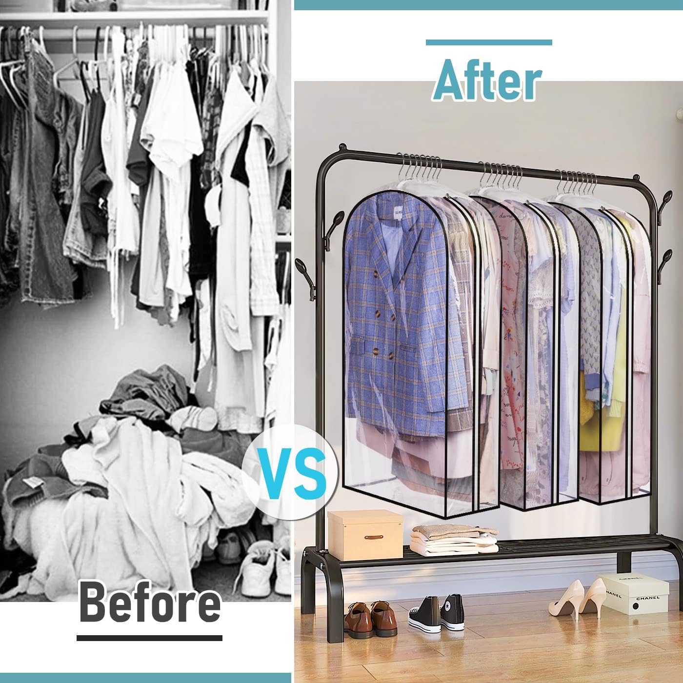 MISSLO 10" Gusseted All Clear Garment Bags for Hanging Clothes 3 Packs 40" Suit Bags for Closet Storage Hanging Clothes Storage Suit Cover for Shirts, Coats, Dresses - Image 7