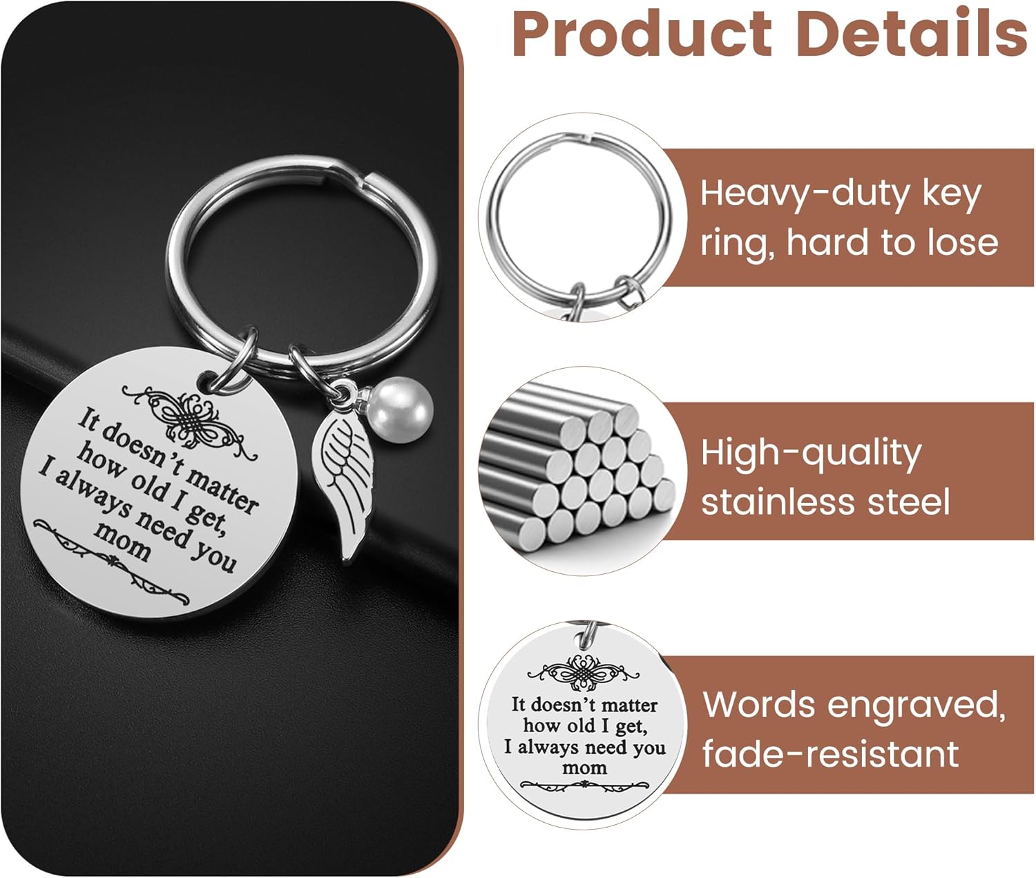 iJuqi Mother's Day Gifts from Daughter Son for Mom Birthday Valentine's Day Christmas Gifts Mom Keychain Mother Keyring - Image 3