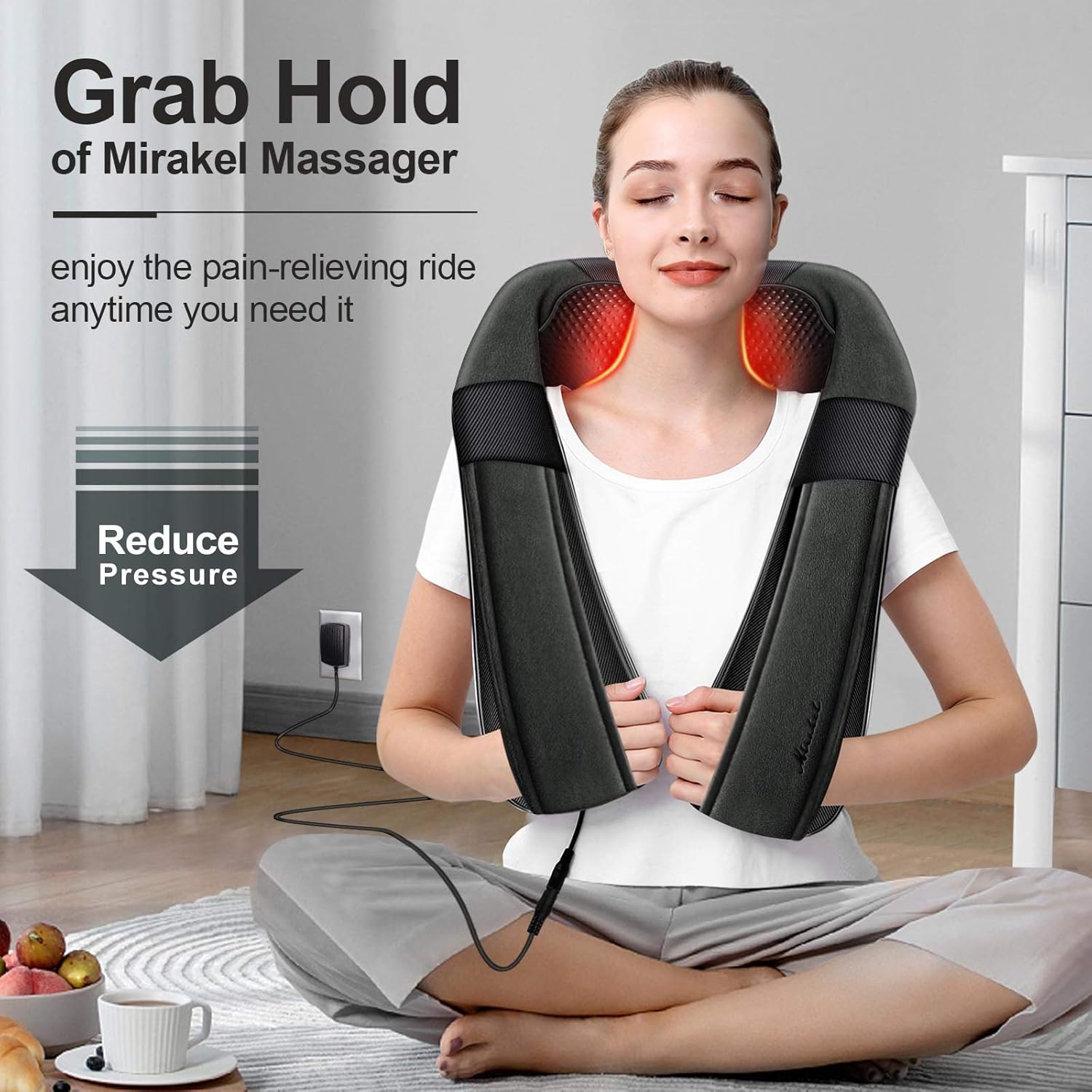 Mirakel Shiatsu Neck & Back Massager with Heat - Deep Tissue Neck, Back & Shoulder Pain Relief - Ergonomic Design Shoulder Massager, Electric Kneading Whole Body Massage Pillow Gifts for Women, Men - Image 5