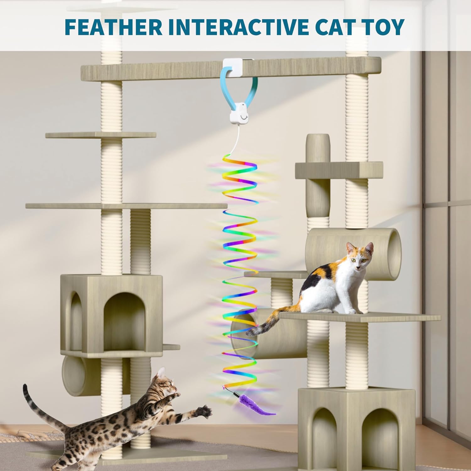 Interactive Cat Toys for Indoor Cats,Automatic String Feather Wand Teaser Enrichment Toy,USB-Rechargeable,Safe Self Play Chase Exercise,Hanging Cat Door Frame Toy for Bored Indoor Adult & Kitten Cats - Image 8
