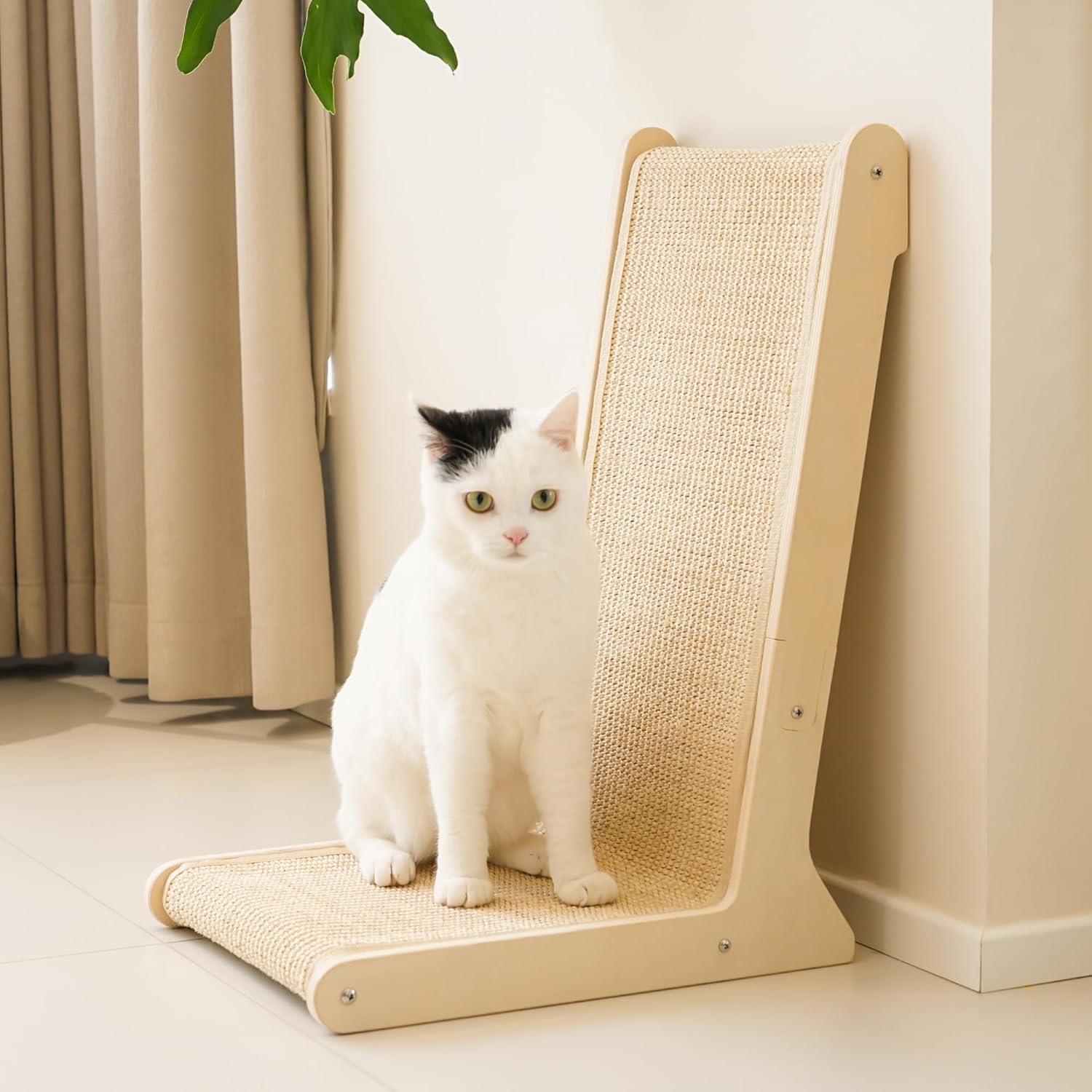 PETKARAY 105° Sisal Cat Scratcher, Sisal Scratch Pad for Indoor Cats, L Shape Kitten Scratching Board, Sturdy Floor Mounted Scratcher with Catnip