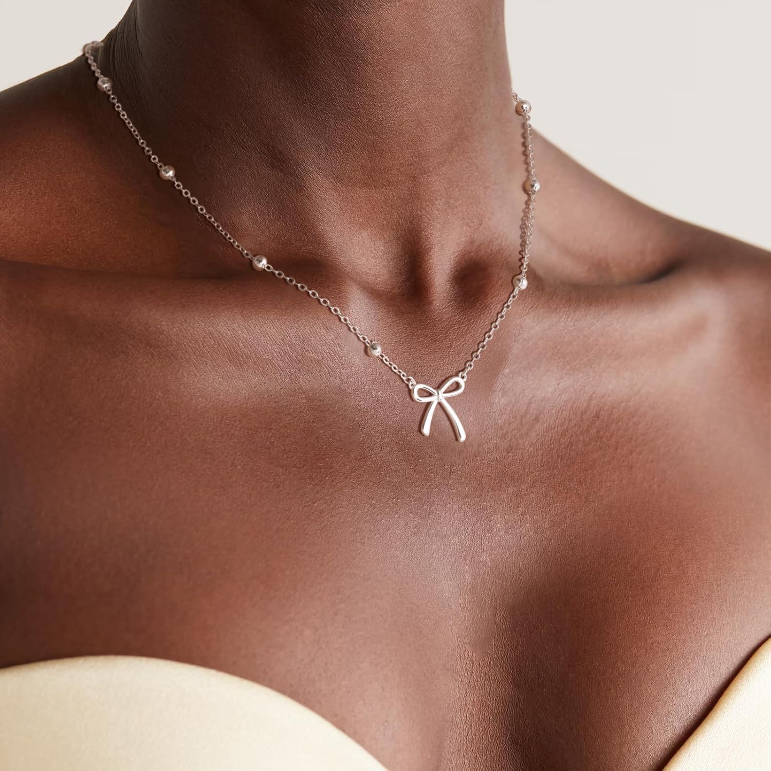 Easter Basket Stuffers - Dainty Bow Necklace for Women 14K Gold Plated Cute Choker Small Pendant Charm Necklaces Teen Gift Trendy Stuff Personalized Jewelry - Image 8