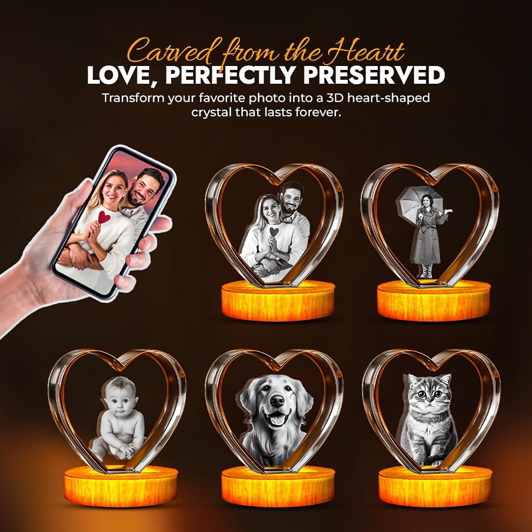 Personalized 3D Crystal Heart with Photo – Custom Laser Engraved Picture in Glass – Memorial, Wedding, Anniversary or Birthday Gift for Her, Him, or Pet – Size 4 x 3.5 x 2.5 inches - Image 3