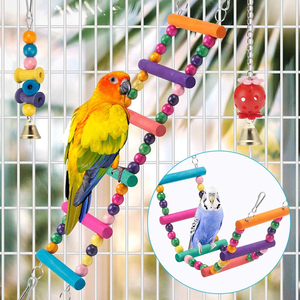 Swing Hanging Standing Chewing Toy Hammock Climbing Ladder, Cage Colorful Toys Suitable for Budgerigar, Parakeet, Conure, Cockatiel, Mynah, Love Birds, Finches - Image 2