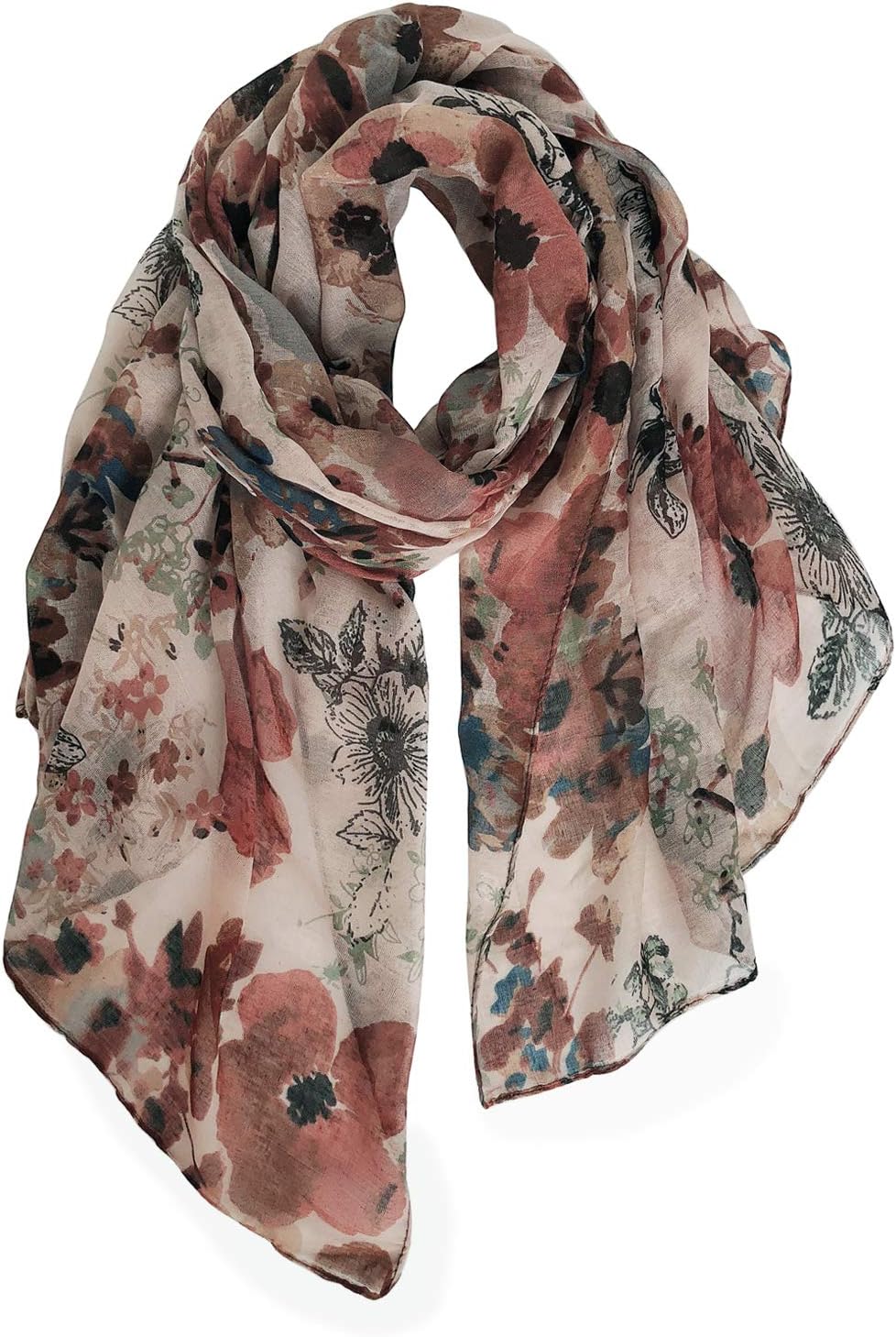 GERINLY Lightweight Scarves Fashion Flowers Print Women Cotton Wrap Scarf Head Shawl Winter Gift