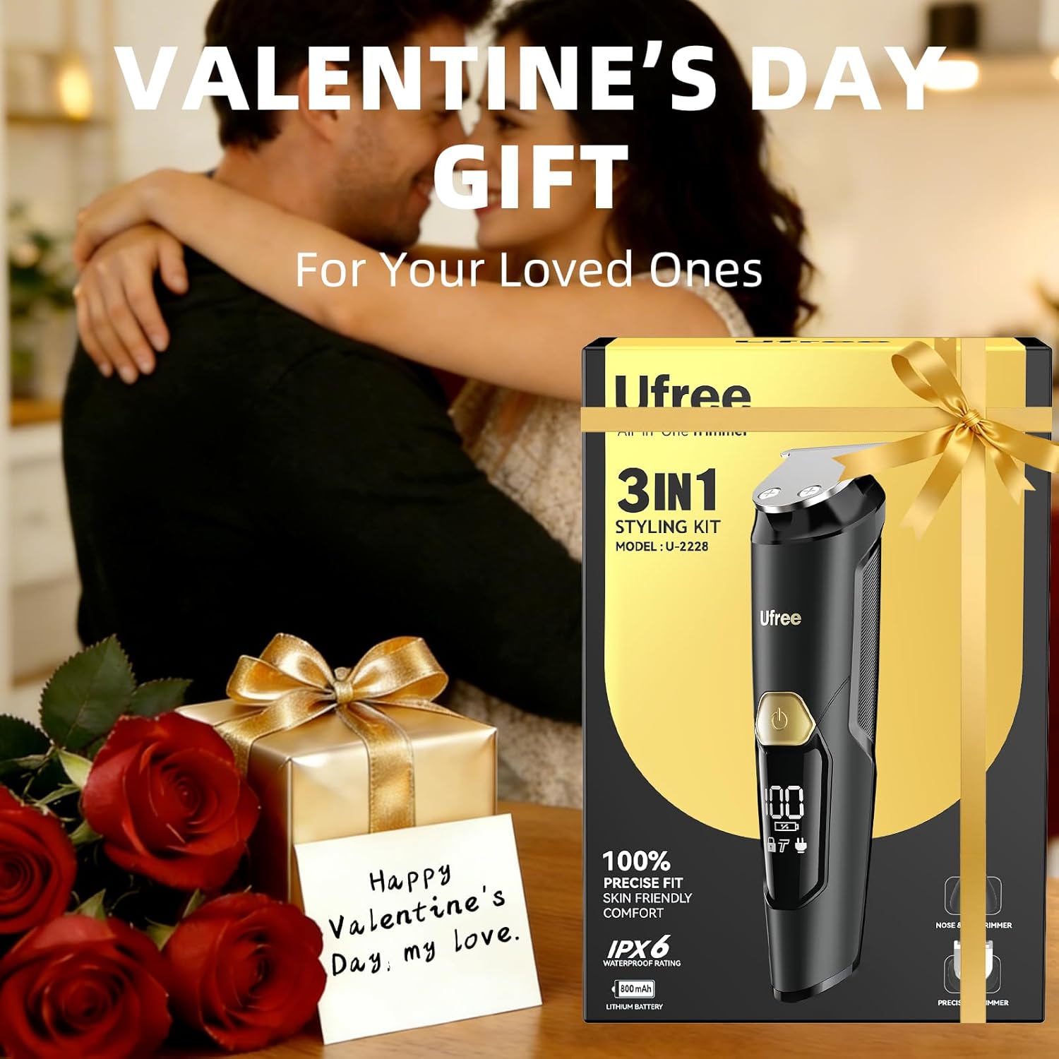 Ufree 3-in-1 Beard Trimmer for Men, Valentine Gifts for Men, IPX6 Waterproof Men's Electric Razor Shaver for Mustache, Professional Hair Trimmer Clippers, Type-C Body Grooming Kit - Image 8