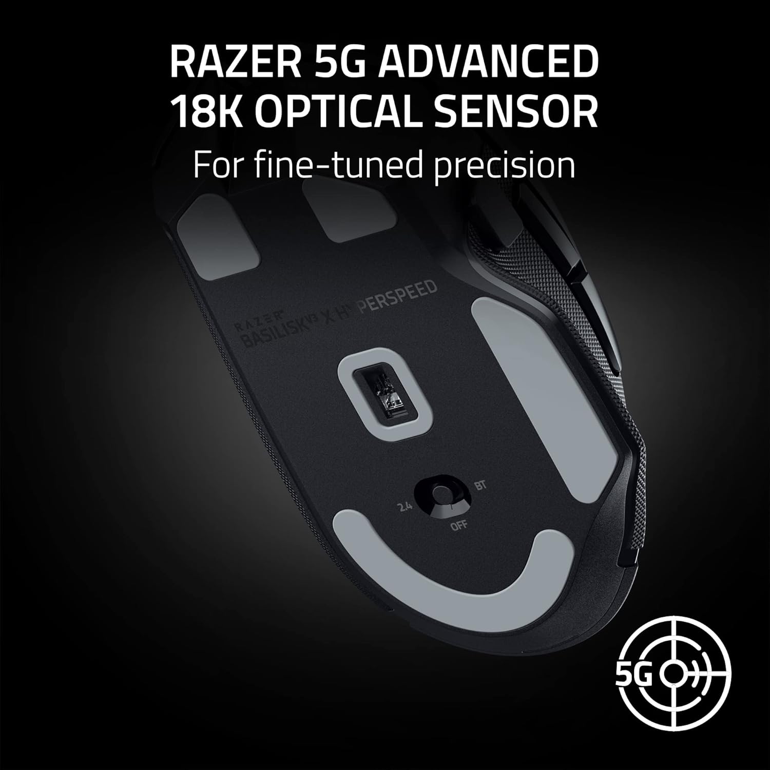 Razer Basilisk V3 X HyperSpeed Gaming Mouse - Optical - Wireless - Bluetooth/Radio Frequency - 2.40 GHz - Black - USB - 18000 dpi - 7 Button(s) - 7 Programmable Button(s) - Right-handed - 1 x AA Batte - Image 5