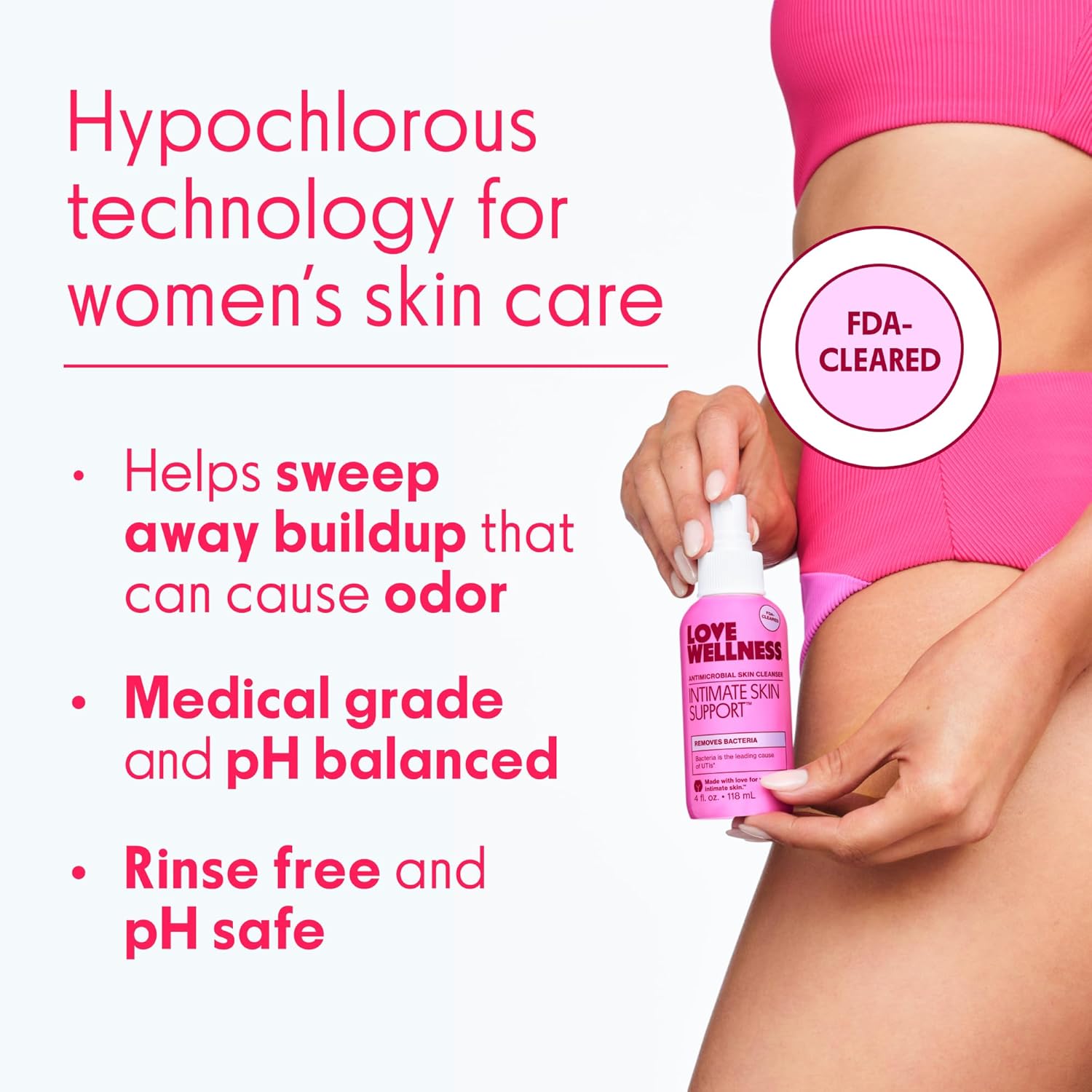 Love Wellness Intimate Skin Support I FDA-Cleared Cleanser Spray I Removes Buildup & Soothes Irritated Skin, Hypochlorous Acid Formula, pH Balanced & Fragrance Free, 4 fl oz - Image 2