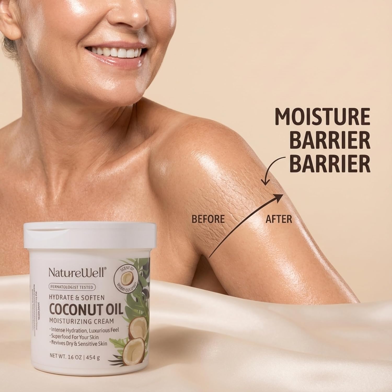 NATURE WELL Coconut Oil Moisturizing Cream for Dry Skin – Deep Hydration Lotion for Face, Body & Hands, Spa Quality Skincare, Softens & Smooths, Non-Greasy, Fast Absorbing, Vitamins A C E, 16 Oz - Image 6