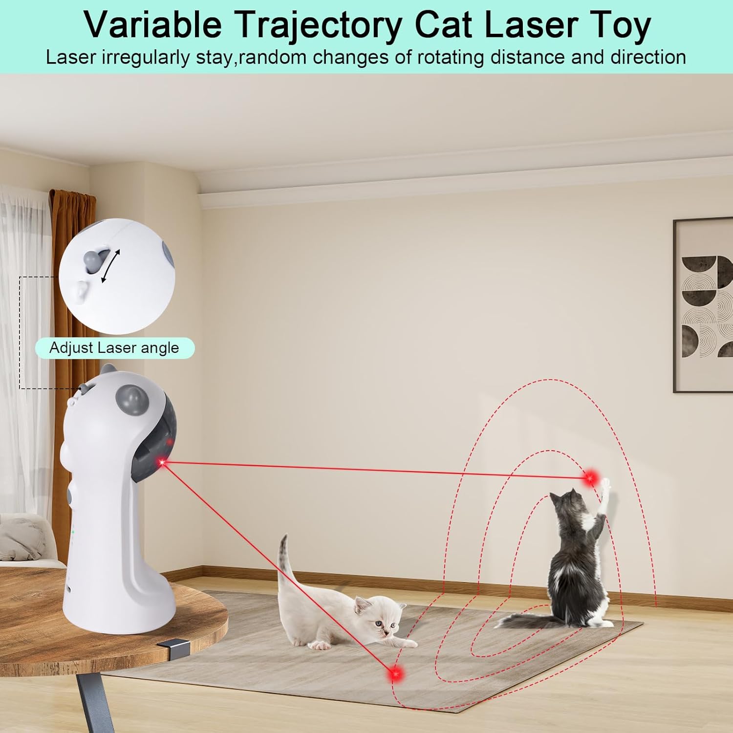 TBTeek Cat Toy, Automatic Motion-Activated, 5 Fun Patterns, 4 Speed Modes, Adjustable Light Angles, Random Rotating Trajectory, Rechargeable - Image 2