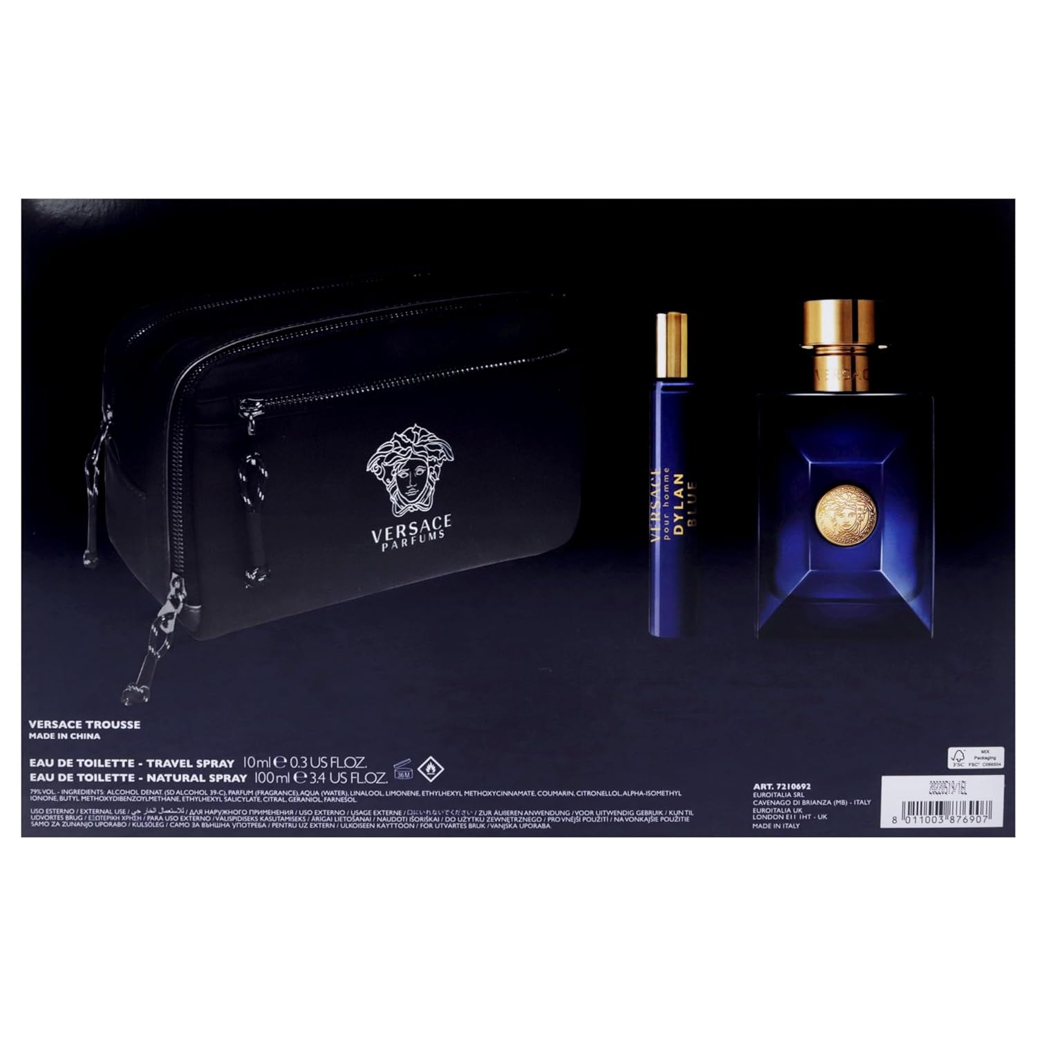 Dylan Blue by Versace for Men - 3 Pc Gift Set 3.4oz EDT Spray, 10ml EDT Spray, Blue Pouch - Image 7