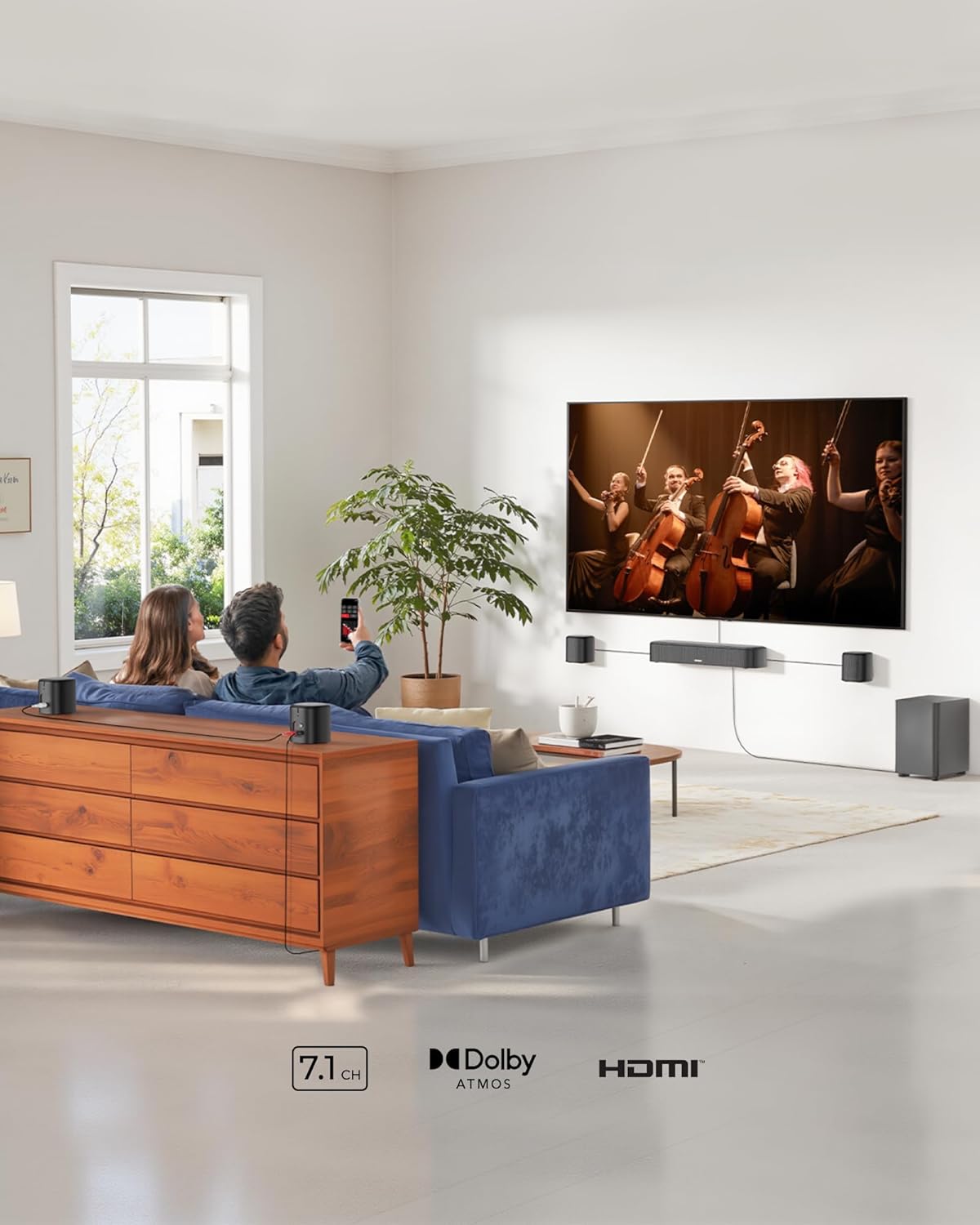 ULTIMEA 7.1ch Sound Bar with Dolby Atmos, Surround Sound System for TV with 4 Surround Speakers, Sound Bar for Smart TV with App Control, Soundbar with Subwoofer for Home Theater, HDMI eARC, Aura A60 - Image 4