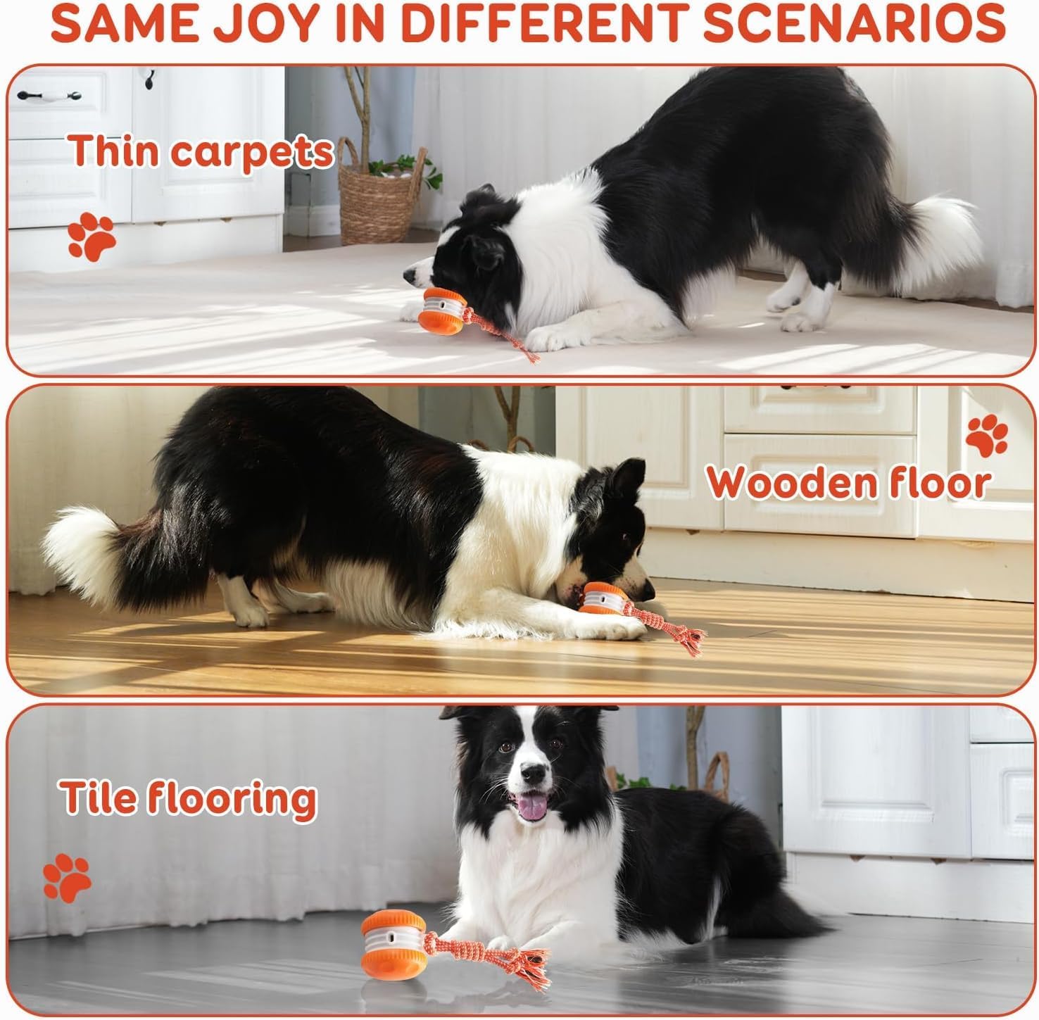 Interactive Dog Toys, Random Path Electric Automatic Moving and Rolling Dogs Toy with Rope for Small Medium Large Dogs, Motion-Activated Dog Stimulation Toy for Boredom Relief (Orange) - Image 6