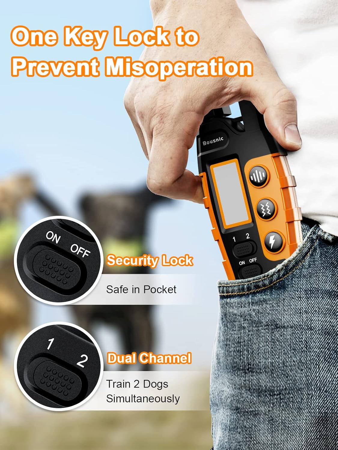 Bousnic Dog Shock Collar 2 Dogs (5-120Lbs) - 3300 ft Waterproof Training Collar for Dogs Large Medium Small with Rechargeable Remote, Beep (1-8) Vibration (1-16) and Humane Shock (1-99) Modes - Image 5