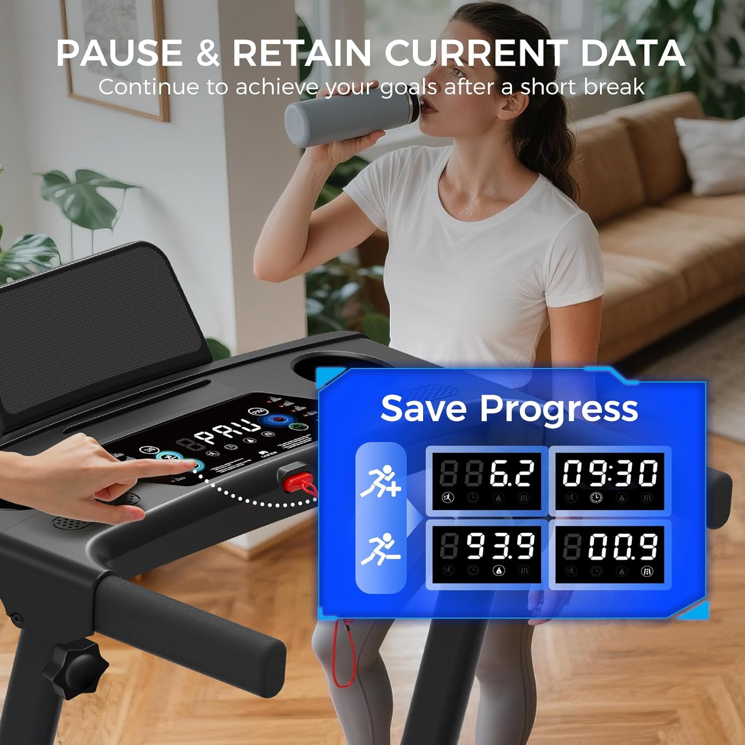 Treadmill with Incline 3-in-1 Portable Treadmills for Home Small, Incline Walking Pad Treadmill with Handle Bar, Walking Pad Foldable with 3.0HP Quiet Brushless, LED Dispay, 300LBS Capacity Black - Image 4