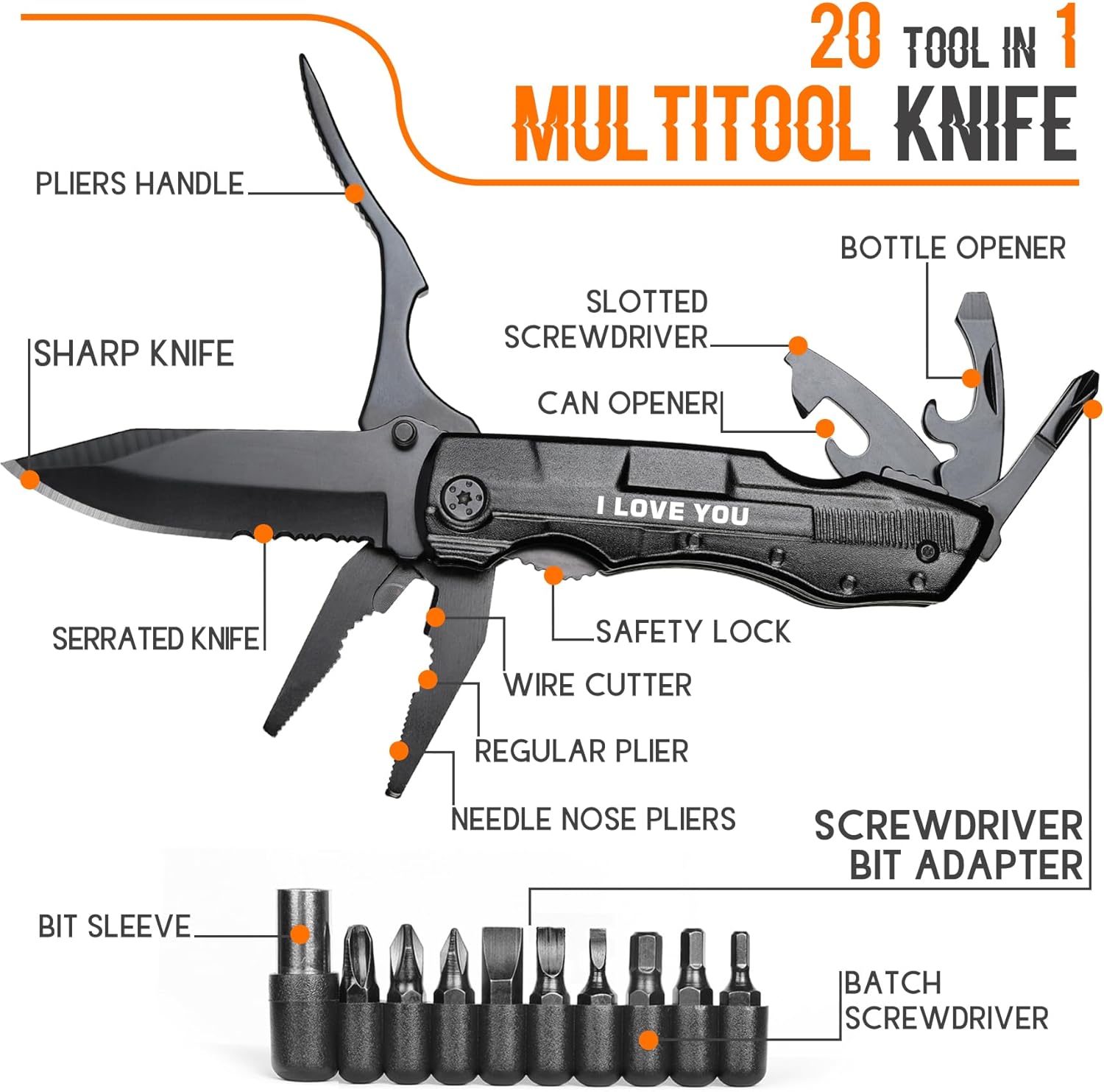 Gifts for Boyfriend Him Husband Men, Multitool Knife”I LOVE YOU”, Valentines Unique Gifts, Anniversary Ideal Gift for Husband, Fathers Day Birthday Gift for Him, Christmas Stocking Stuffers - Image 2