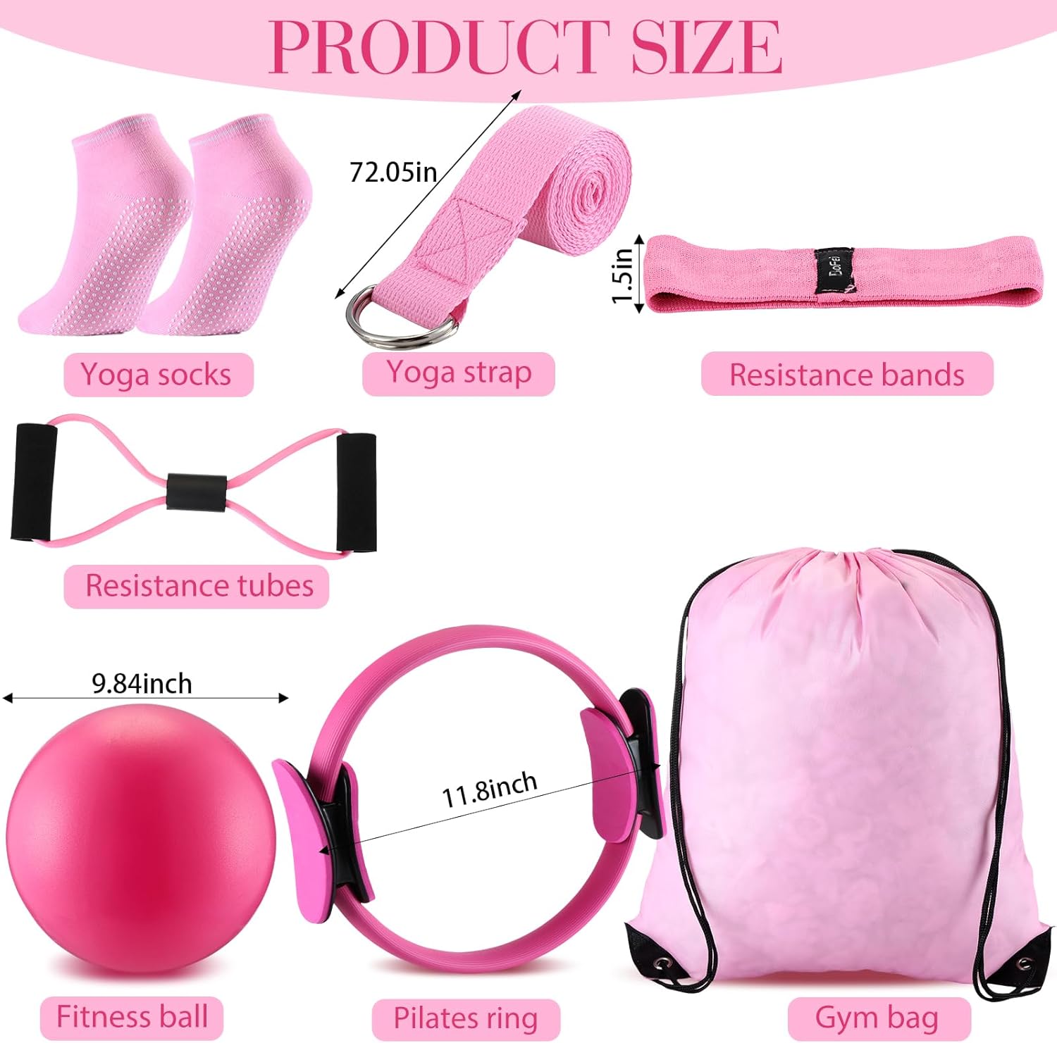 Poen Pilates Equipment Kit for Home Workout Pilates Ring and Ball Set for Women 12'' Circle Yoga Fitness Essentials Kit with Resistance Bands, Yoga Strap, Socks,Bag - Image 2