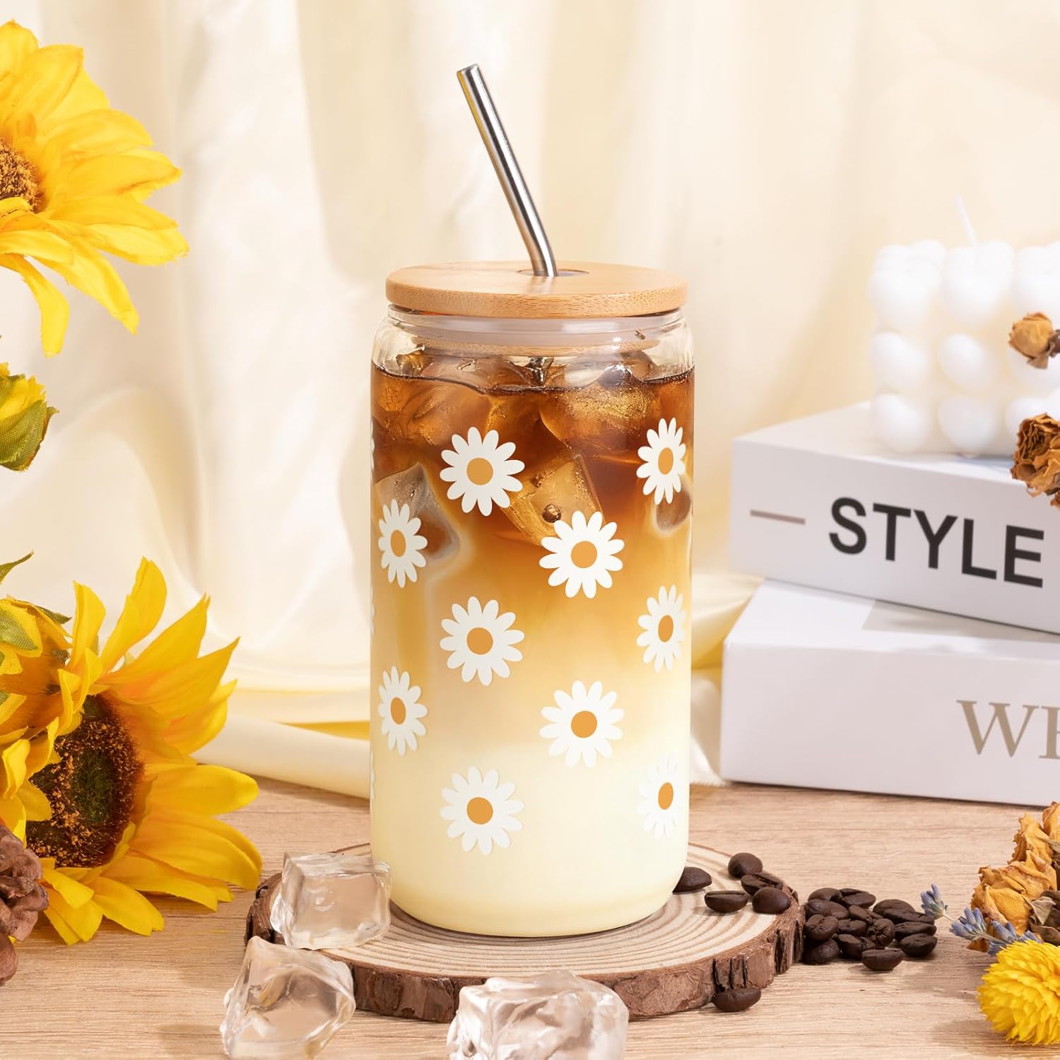 Birthday Gifts For Women, Teen Girl, Her - Gift Baskets with Cute Daisy Aesthetic Glass Cups Gift Set 7pcs - Perfect for Girl, Sister, Daughter, Friends - Image 3
