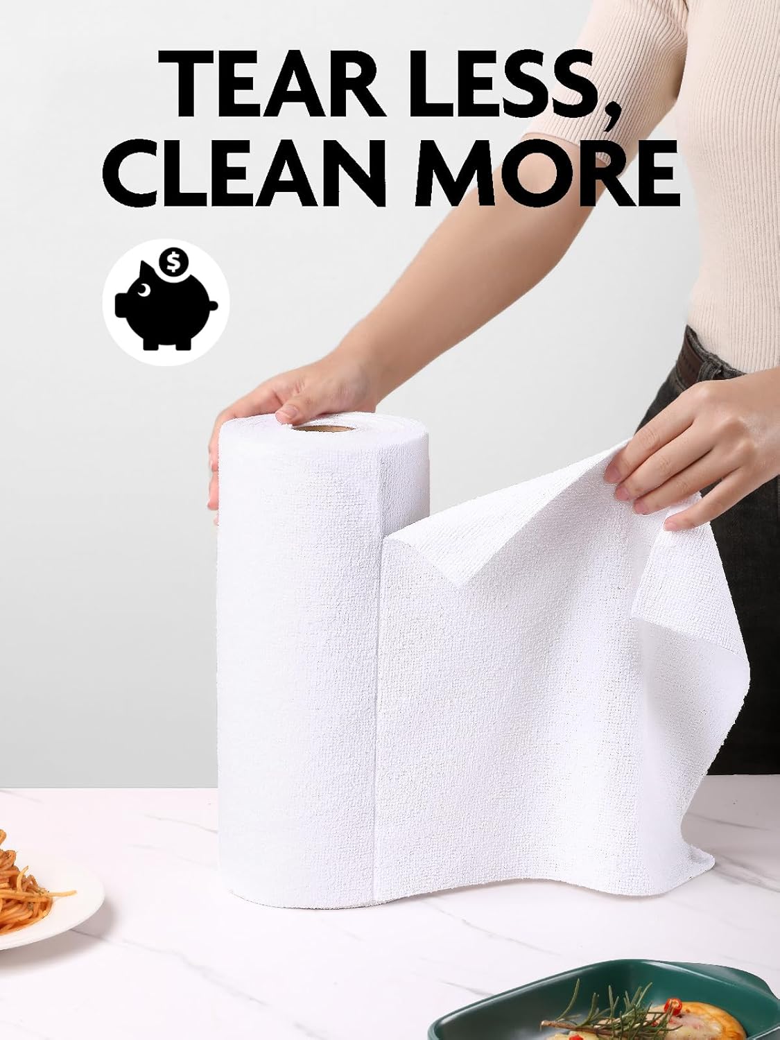 Fantasticlean Microfiber Cleaning Cloth Roll -75 Pack, Tear Away Microfiber Towels, 12" x 12", Reusable, Washable, Scratch Free, Ultra Absorbent Dishcloth for All-Around Cleaning Supplies (White) - Image 2