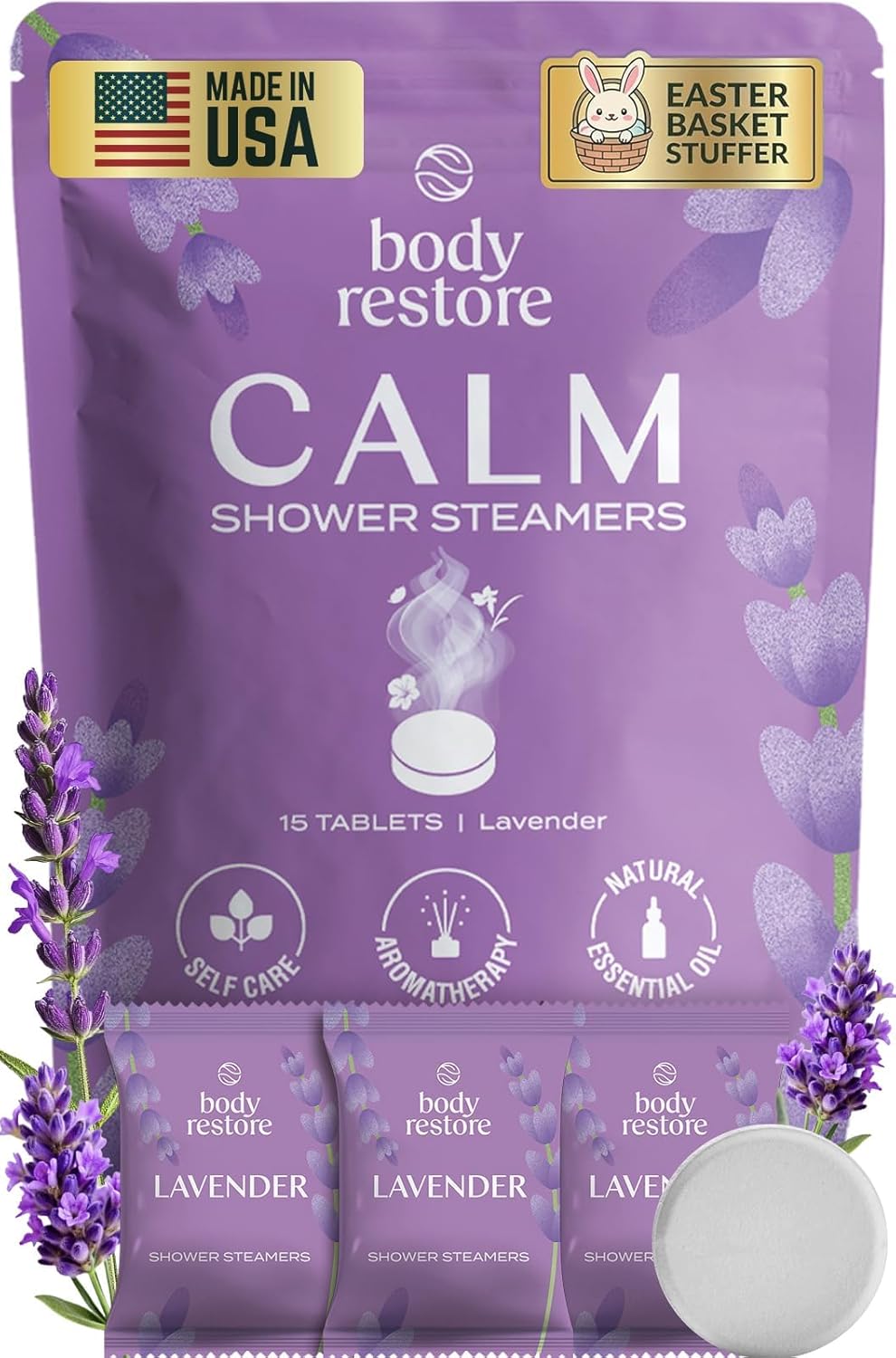 Body Restore Shower Steamers Aromatherapy 15 Pack – Easter Basket Stuffers, Easter & Birthday Gifts for Women & Men, Girls & Boys, Stress Relief & Relaxation Self Care – Lavender