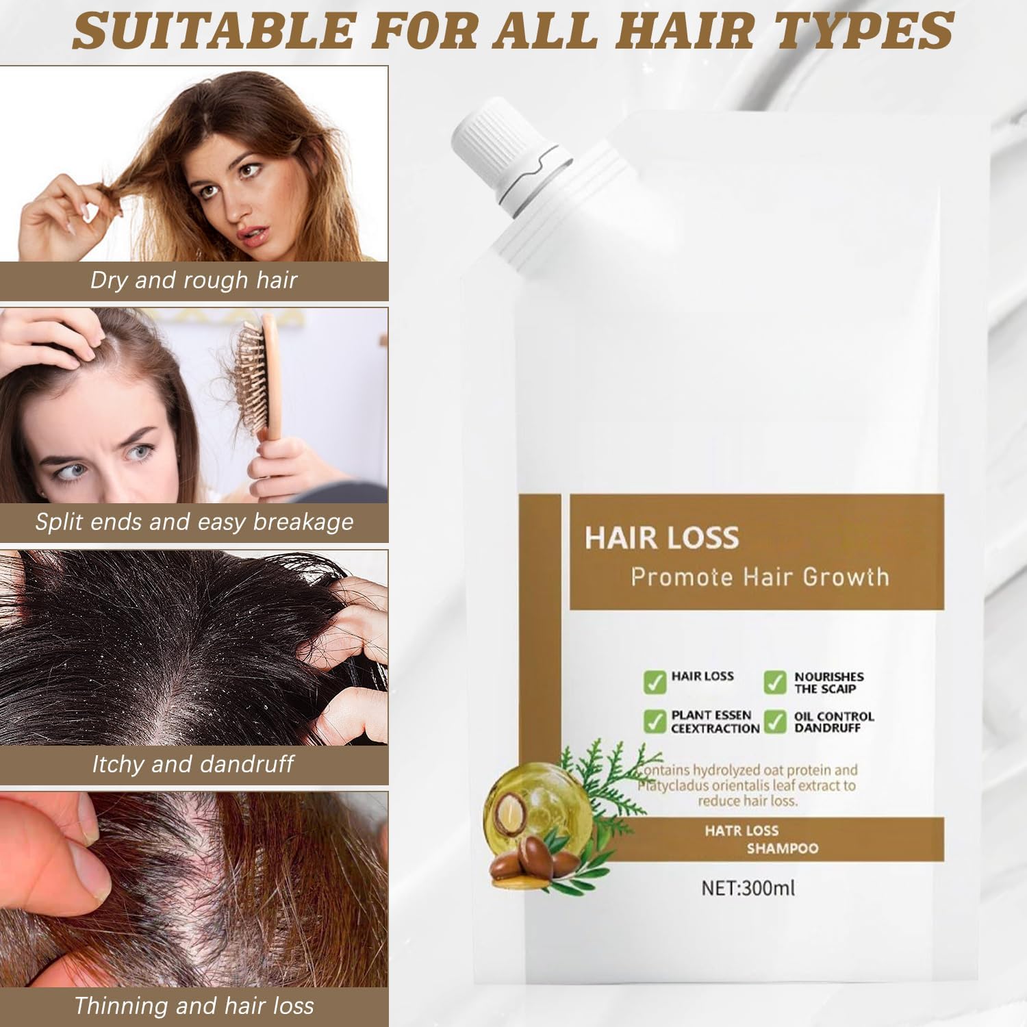 Anti-Hair Fall Hair Loss Shampoo 2 Pack, Promote Hair Growth Shampoo, Rich in Various Plant Extracts, for All Hair Types (300ml x 2 Bottles) - Image 5