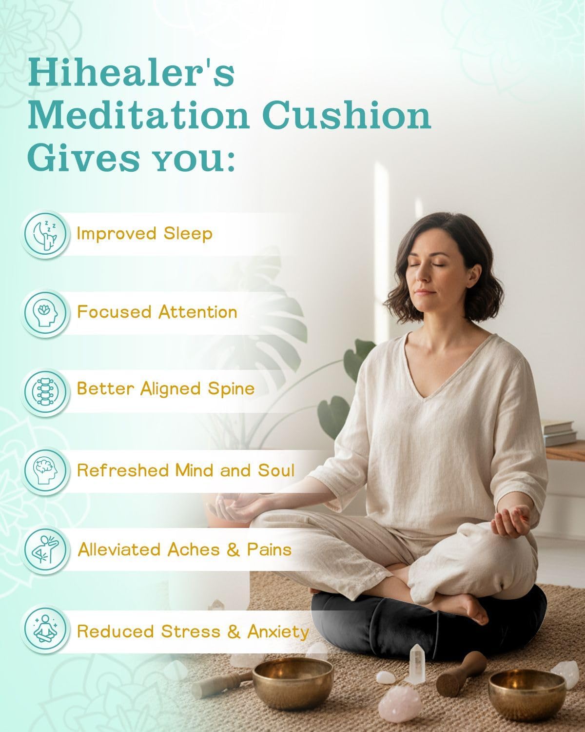 Hihealer Premium Meditation Cushion - Comfortable Floor Pillow for Adult Traditional Crescent Meditation Pillow Yoga Buckwheat Bolster (Black) - Image 6