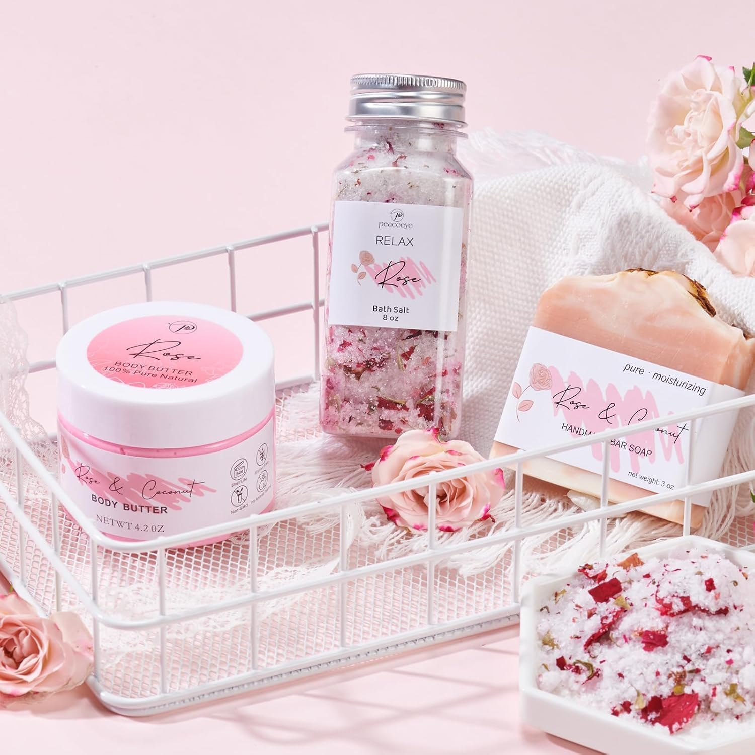 Spa Gifts for Women Valentines Day Bath Baskets Relaxing Spa Self Care Gift for Mom Her Sister Wife Auntie Home Bath Care Package Thank You Birthday for Women Friendship Ideas - Image 4