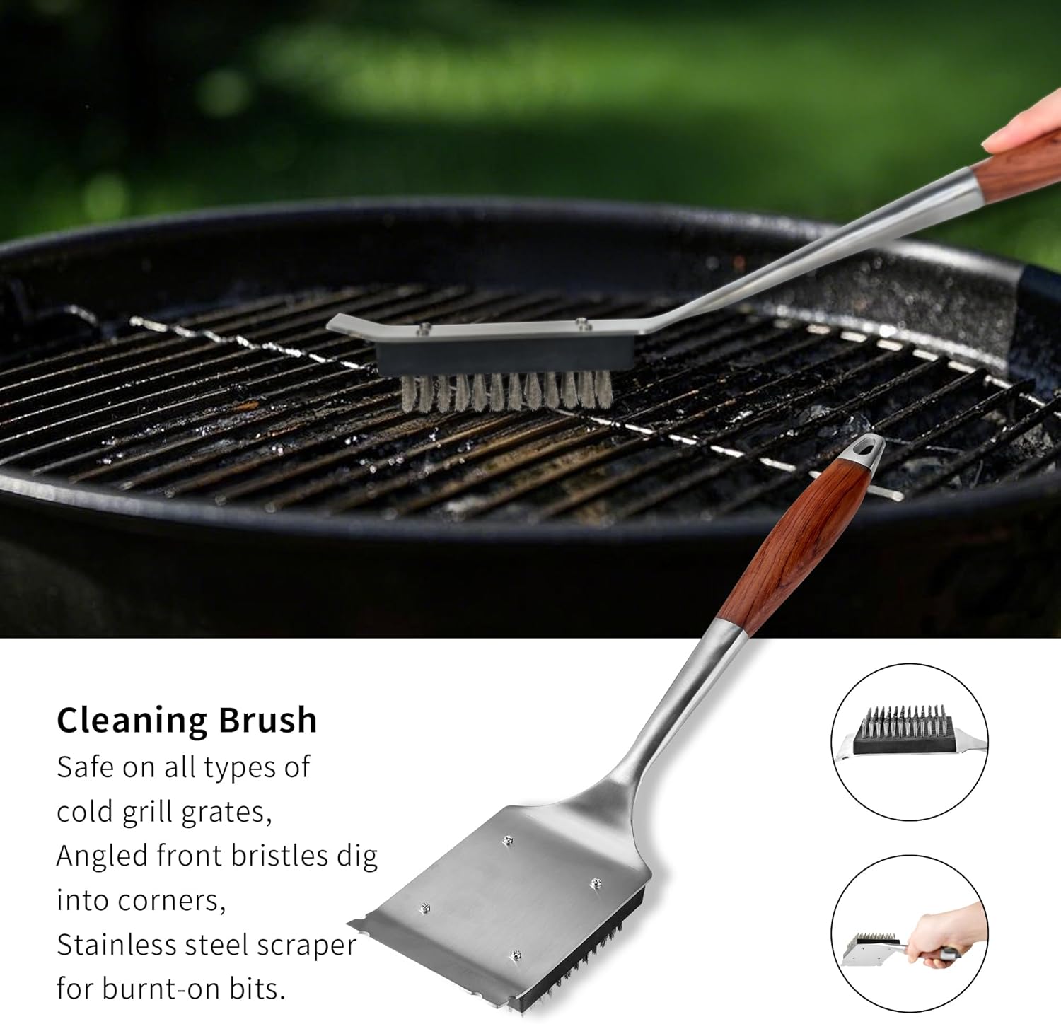 FJNATINH Heavy-Duty Grilling Accessories Rose Wooden BBQ Grilling Tools Set,Outdoor Grill Set with Spatula, Fork, Brush & Tongs,Essential Accessories for Barbecue & Grill. Ideal Gift for Men - Image 6