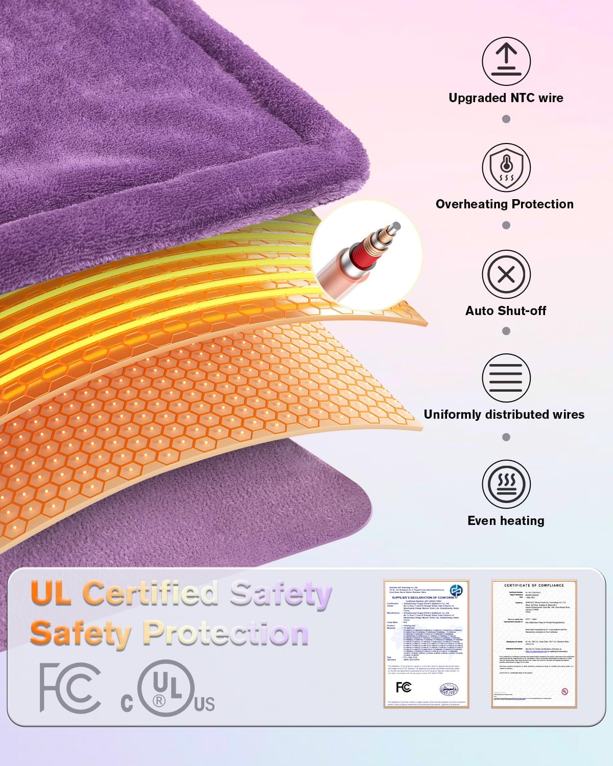 Heating Pad for Neck and Shoulders and Back, Pain Relief Electric Heating Pad Large Size 24”X33” with 4 Timers, 6 Heat Levels, Auto-Off, Mothers Day & Birthday Gifts for Women Mom Wife Grandma, Purple - Image 6