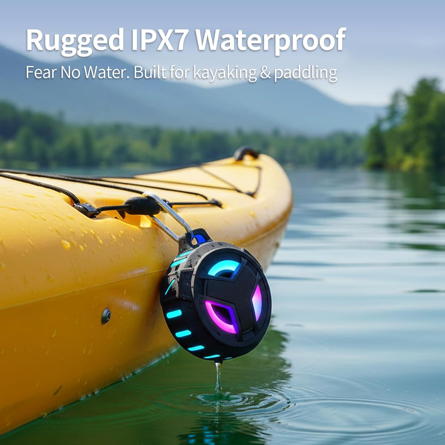 EBODA Bluetooth Shower Speaker, Portable Bluetooth Speakers, IP67 Waterproof Wireless Speaker with LED Light, Floating, 2000mAh, True Wireless Stereo for Kayak, Beach, Gifts for unisex -Black - Image 4