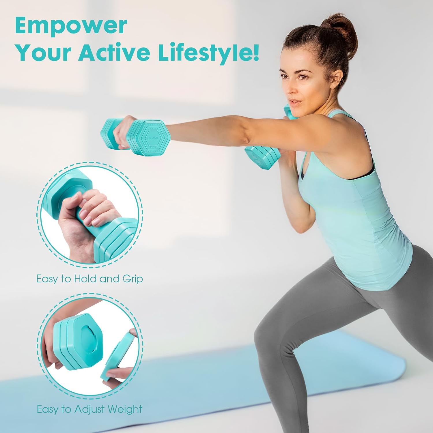 Adjustable Dumbbell Set, 4 in 1 Free Weights Dumbbells Set for Women, Weights for Women at Home, 2lb 3lb 4lb 5lb with TPU Soft Rubber Handle for Home Gym Exercise Training - Image 3