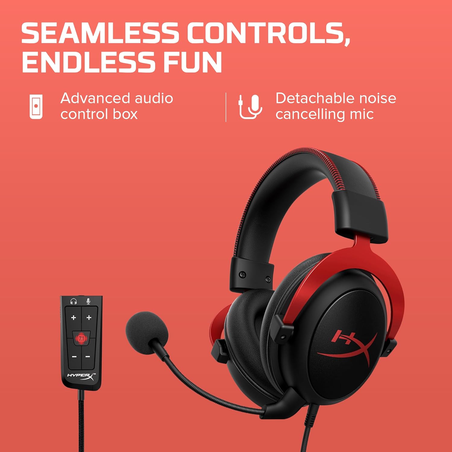 HyperX Cloud II Gaming Headset - 7.1 Surround Sound - Memory Foam Ear Pads - Durable Aluminum Frame - Multi Platform Headset - Works with PC, PS4, PS4 PRO, Xbox One, Xbox One S - Red (KHX-HSCP-RD) - Image 4