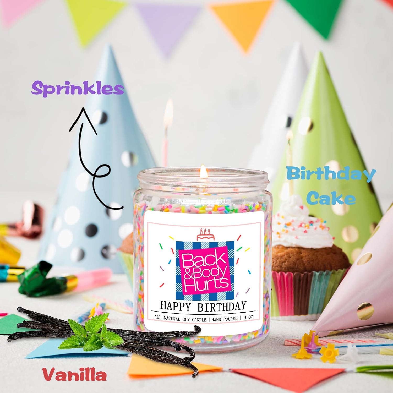 Homsolver Birthday Candles Gifts for Her and Him, Birthday Gifts for Women Men, Unique Best Friend Gift Ideas -Back & Body Hurts Happy Birthday Candle - Image 5